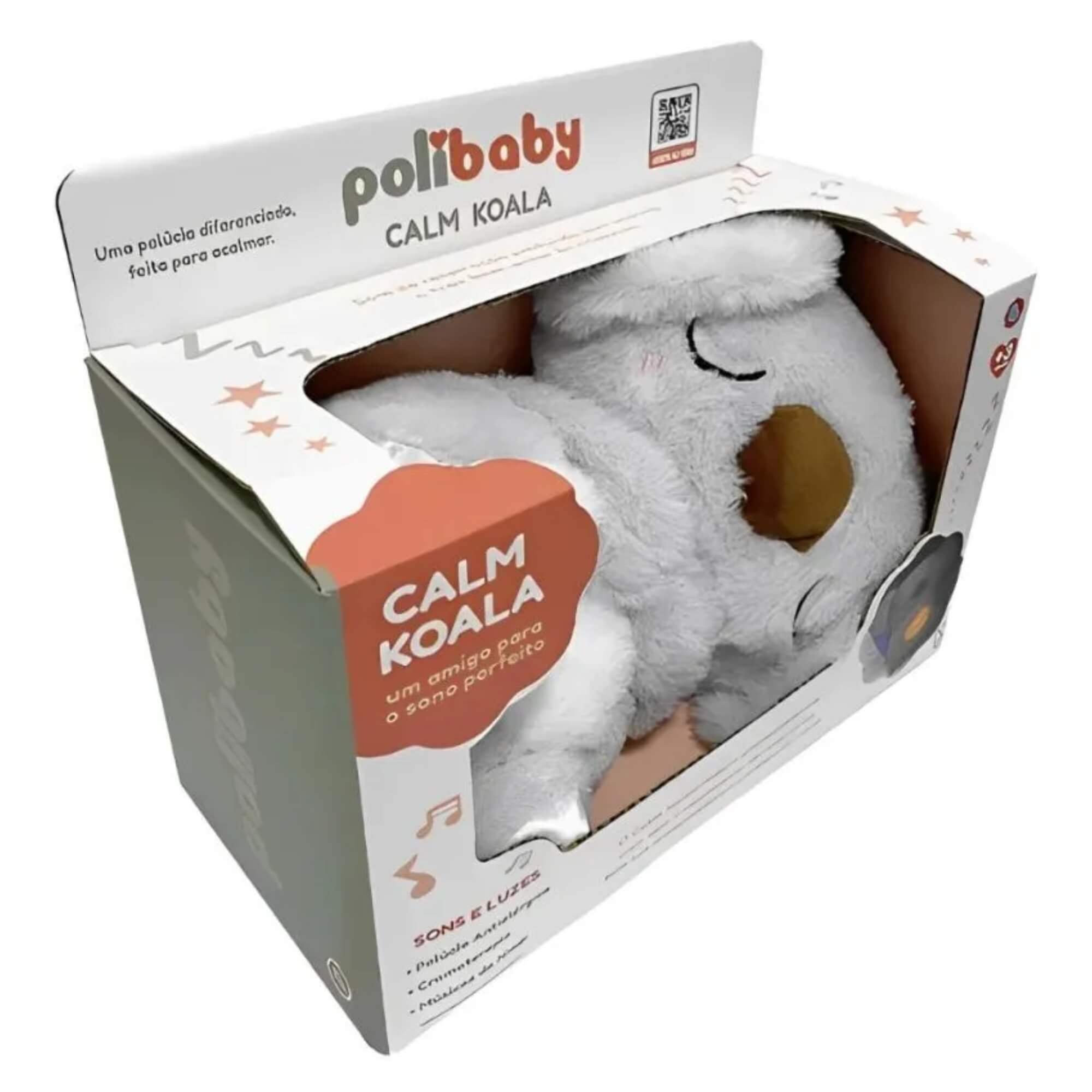 Brinquedo Infantil Boneco de Pelúcia Calm Koala com Luz e Som Antialérgico Polibrinq - BB3015