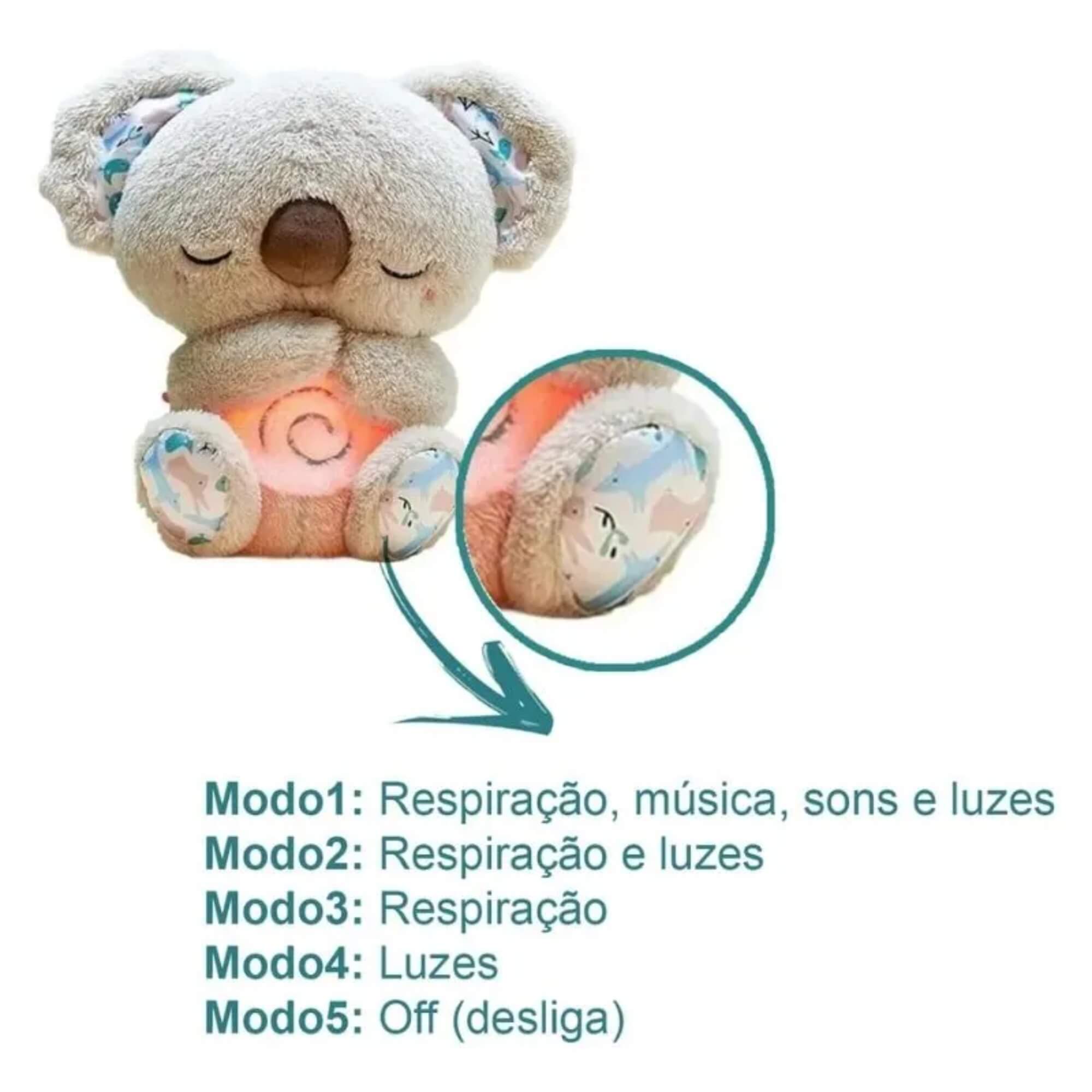 Brinquedo Infantil Boneco de Pelúcia Calm Koala com Luz e Som Antialérgico Polibrinq - BB3015