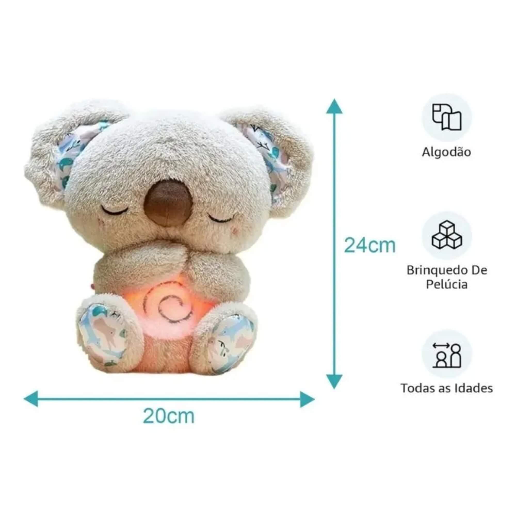 Brinquedo Infantil Boneco de Pelúcia Calm Koala com Luz e Som Antialérgico Polibrinq - BB3015