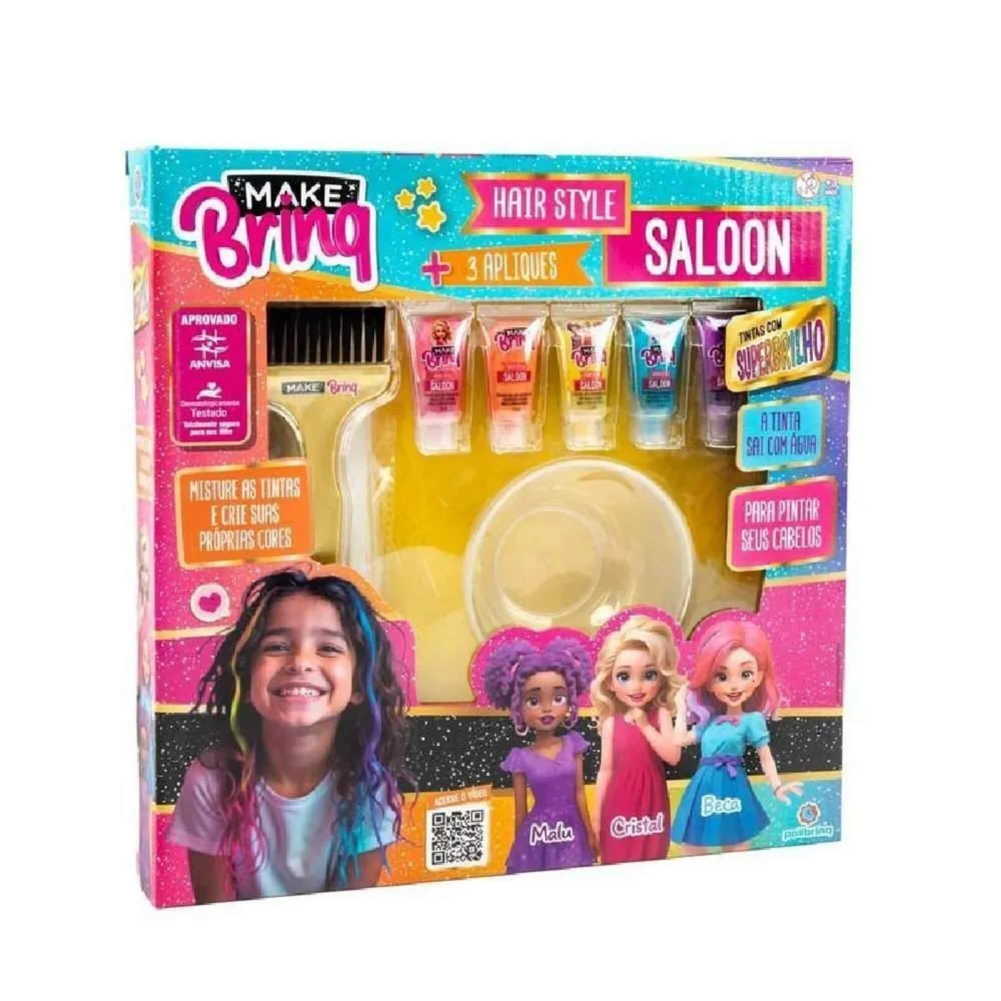 Brinquedo Infantil Kit Hair Style – Saloon + 3 Apliques Polibrinq - MK78