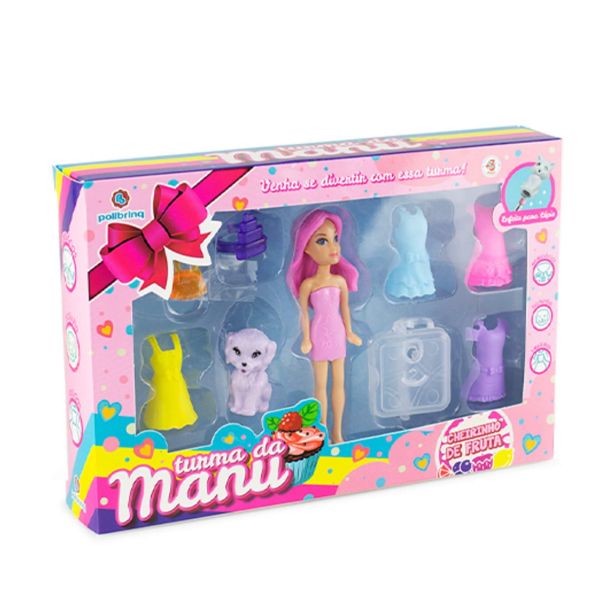 Brinquedo Infantil Boneca Turma da Manu 8 Acessórios - Sortido e Unitário Polibrinq - 301BN