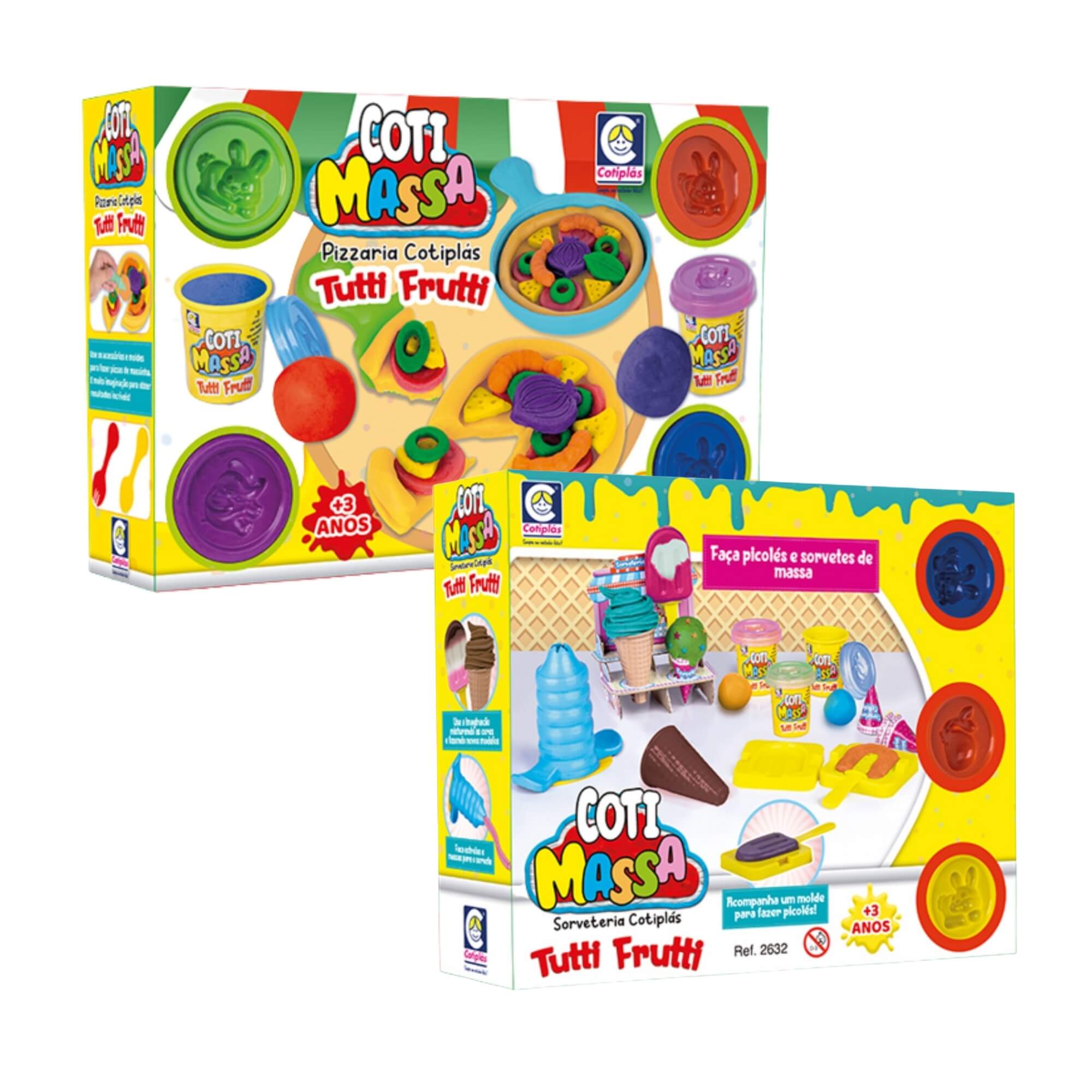 COMP Kit 2 Massinhas de Modelar Tutti Frutti com Acessórios e Moldes: Pizzaria + Sorveteria