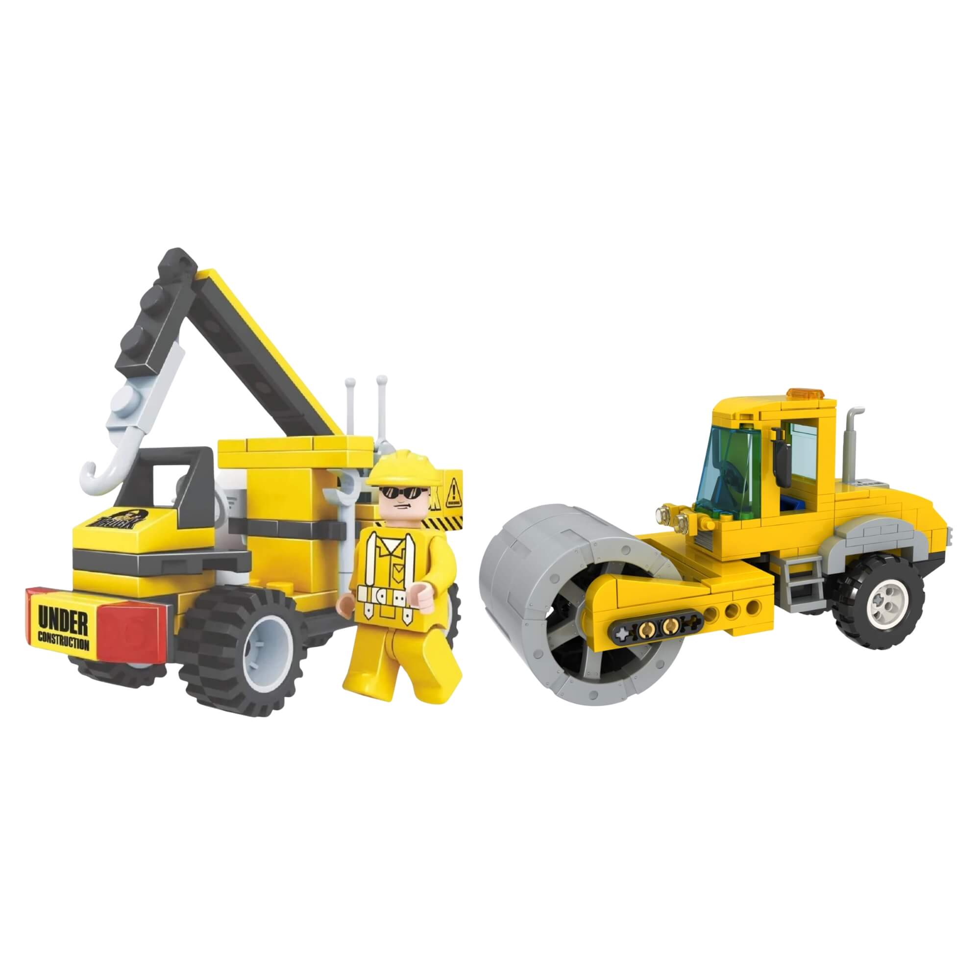 COMP Kit 2 Blocos de Montar Xalingo – Cidade em Obras Guincho + Rolo Compactador