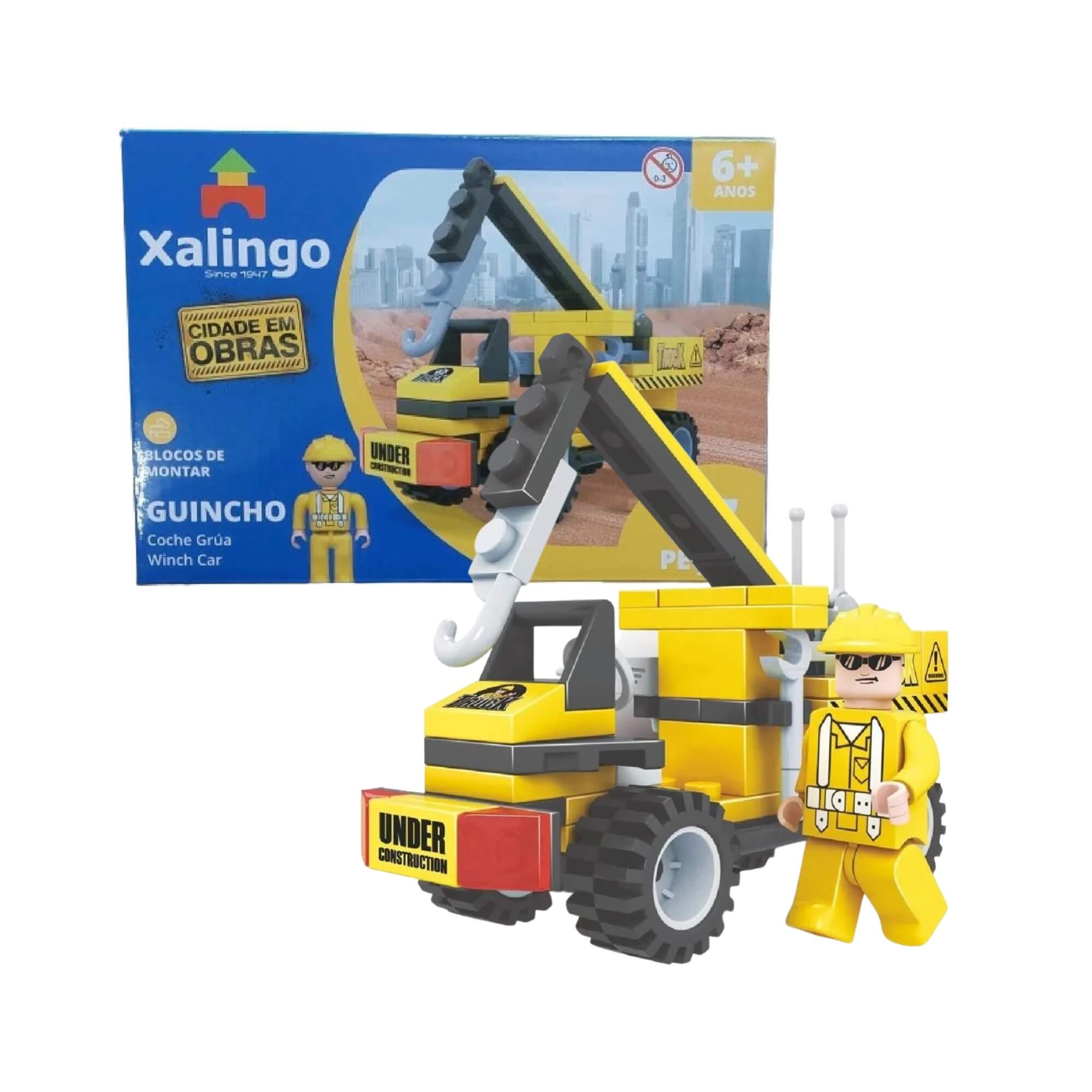 COMP Kit 2 Blocos de Montar Xalingo – Cidade em Obras Guincho + Rolo Compactador