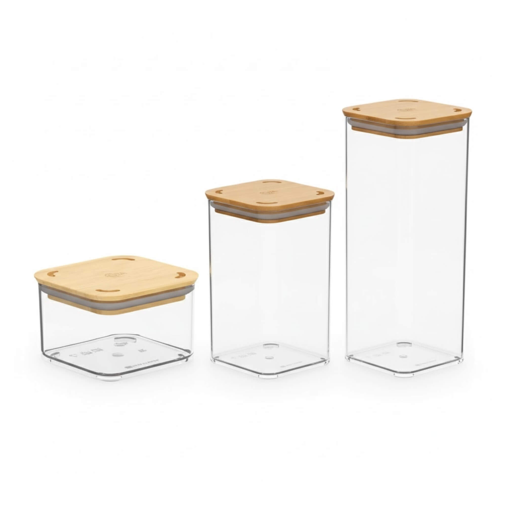 COMP Kit 3 Potes Herméticos Coza Modo Bambu 230ml 580ml 1,2L Tampa Bambu Cristal Brinox