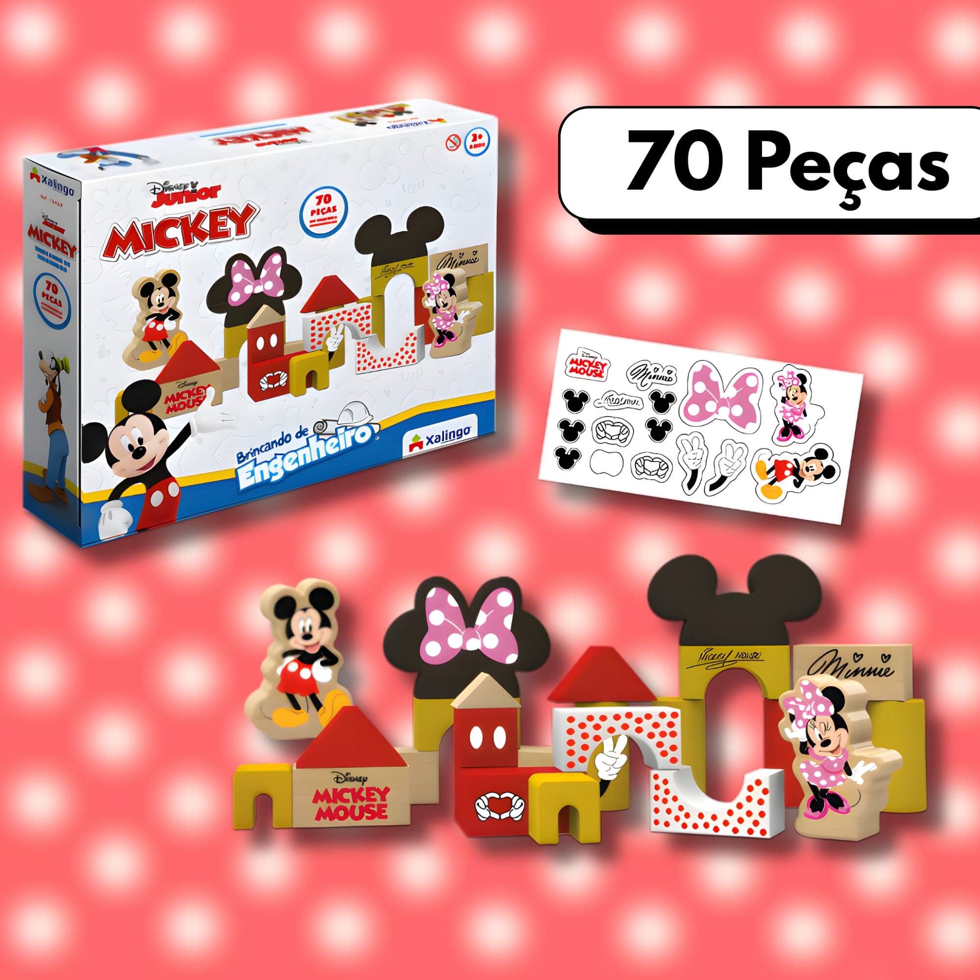 Blocos de Montar Brincando de Engenheiro Mickey e Minnie 70 Peças Xalingo - 12909