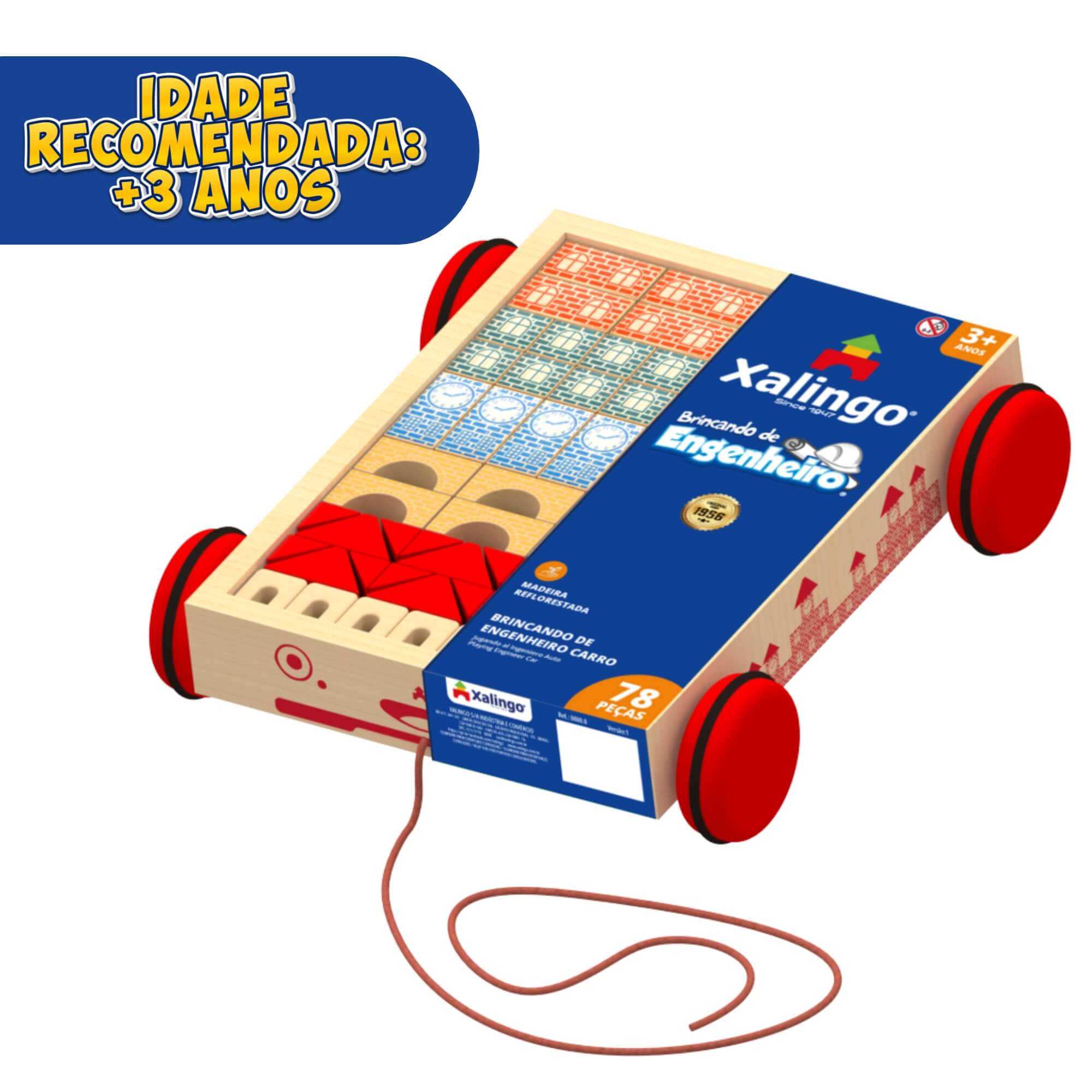 Brinquedo Infantil Blocos de Montar Brincando de Engenheiro Carro 78 Peças Xalingo - 12998