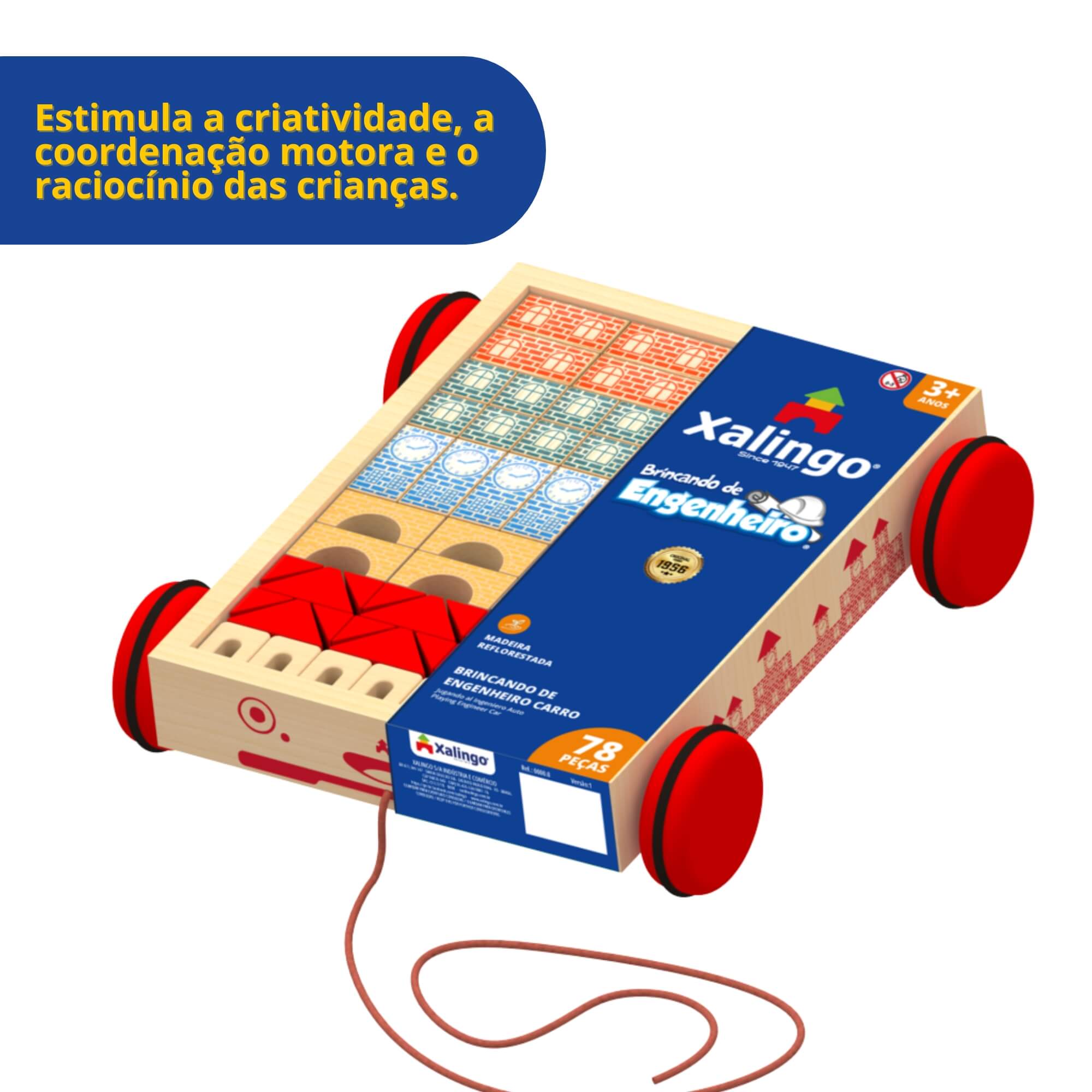 Brinquedo Infantil Blocos de Montar Brincando de Engenheiro Carro 78 Peças Xalingo - 12998