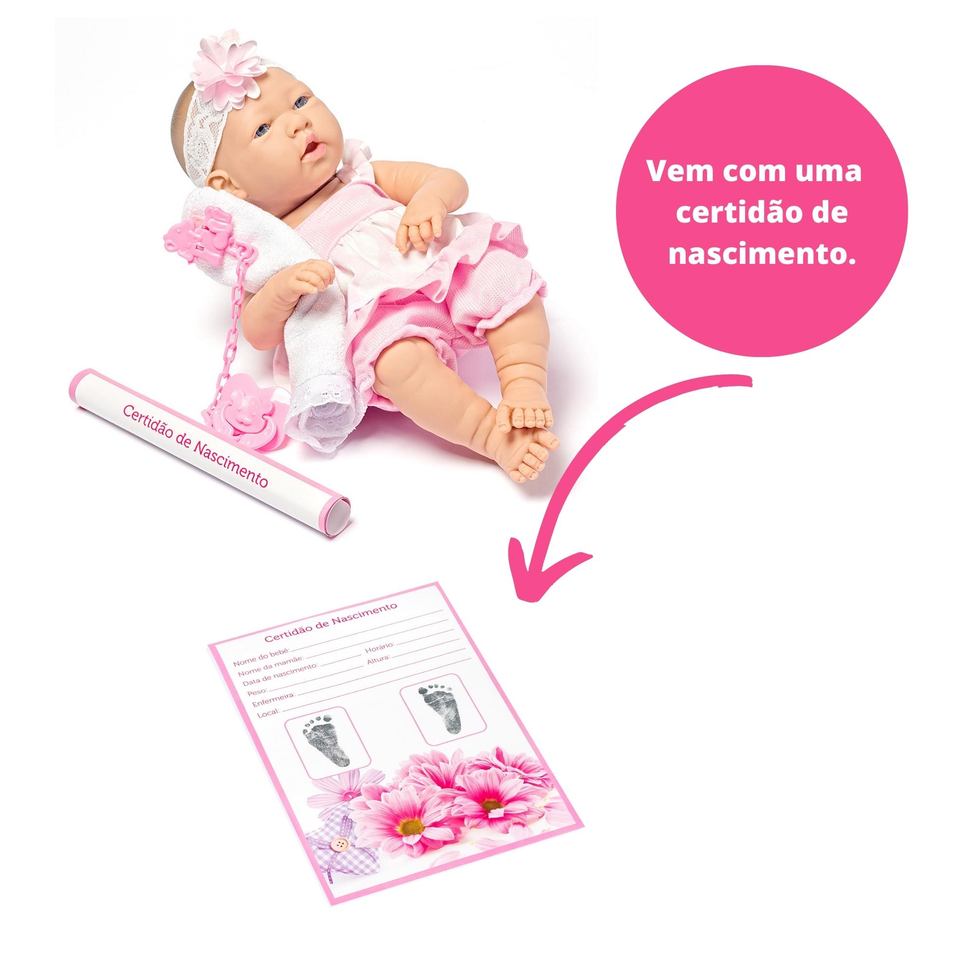 COMP Kit Mamãe e Bebê: Boneca com Acessórios + Carrinho de Boneca Rosa com Capota Regulável