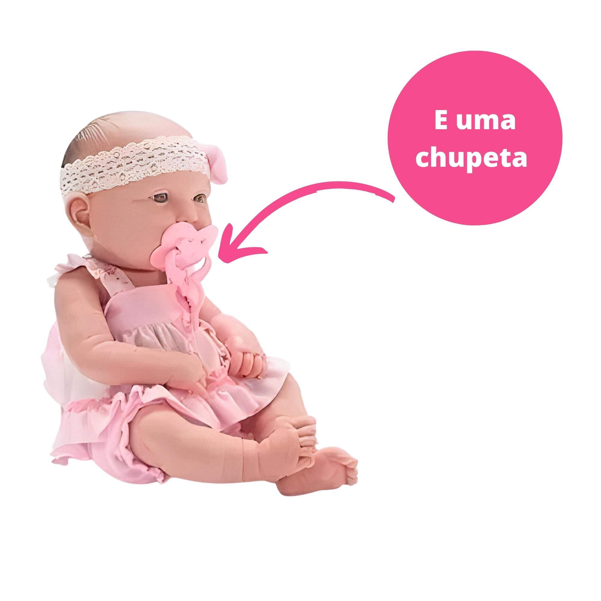 COMP Kit Mamãe e Bebê: Boneca com Acessórios + Carrinho de Boneca Rosa com Capota Regulável