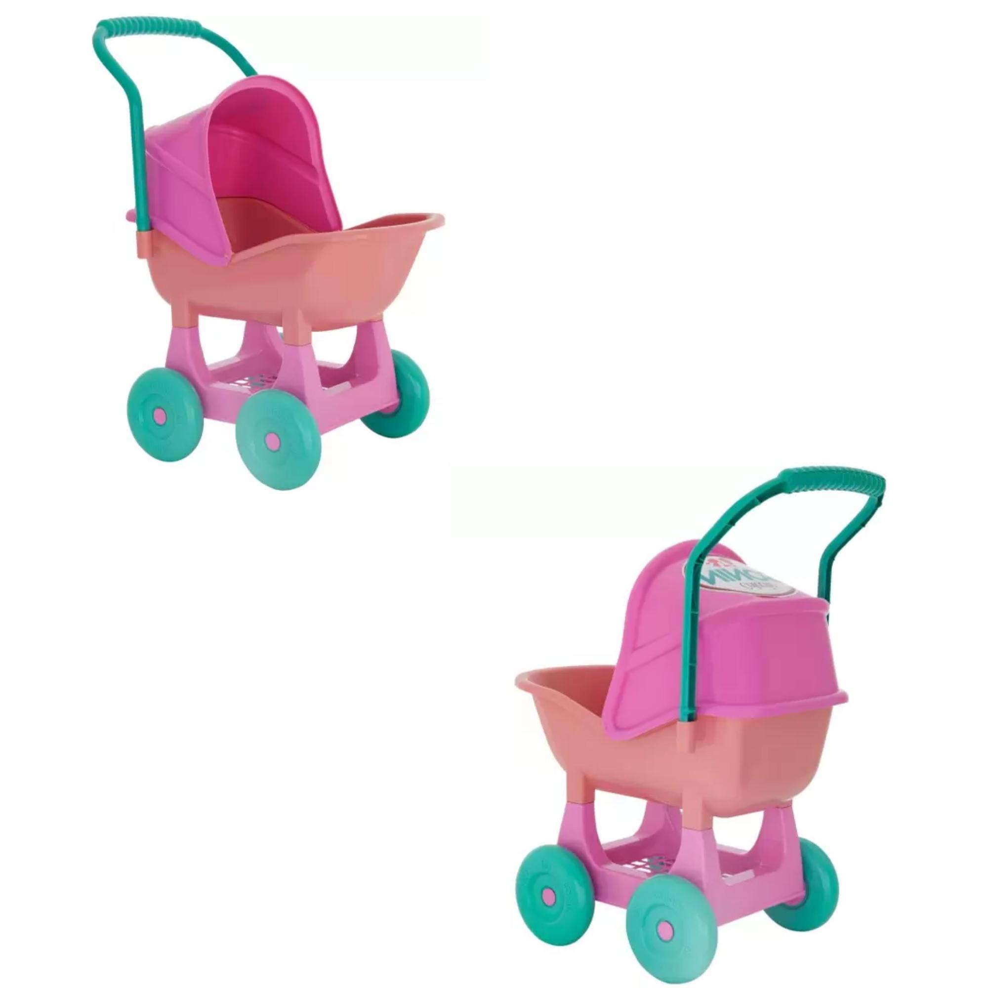 COMP Kit Mamãe e Bebê: Boneca Reborn Pesadinho + Carrinho de Boneca Rosa com Capota Regulável