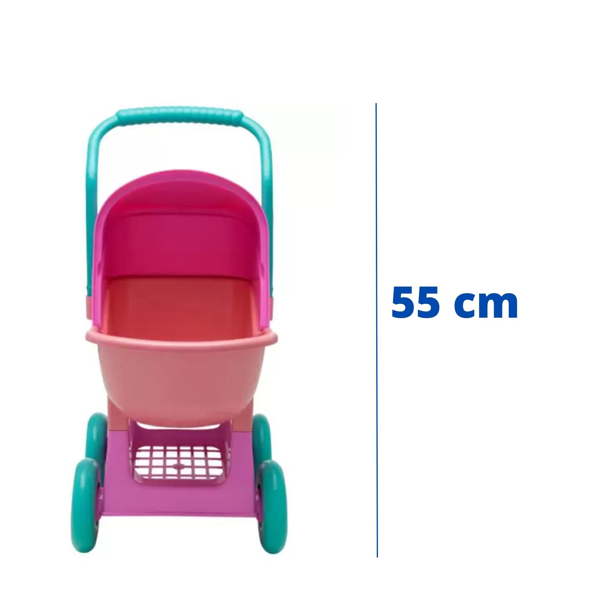 COMP Kit Mamãe e Bebê: Boneca Reborn Pesadinho + Carrinho de Boneca Rosa com Capota Regulável