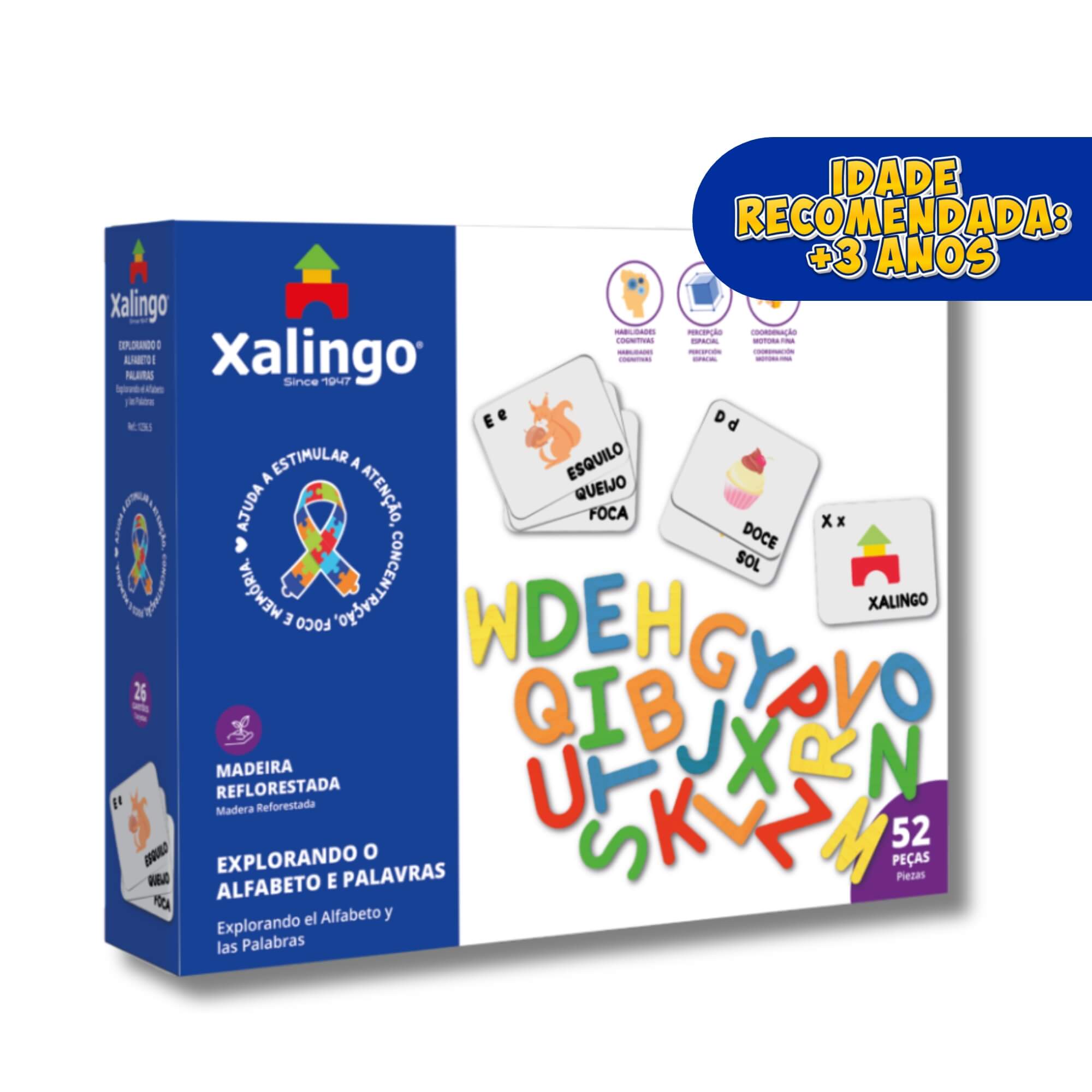 Brinquedo Educativo Explorando o Alfabeto e Palavras 52 Peças Xalingo - 12365
