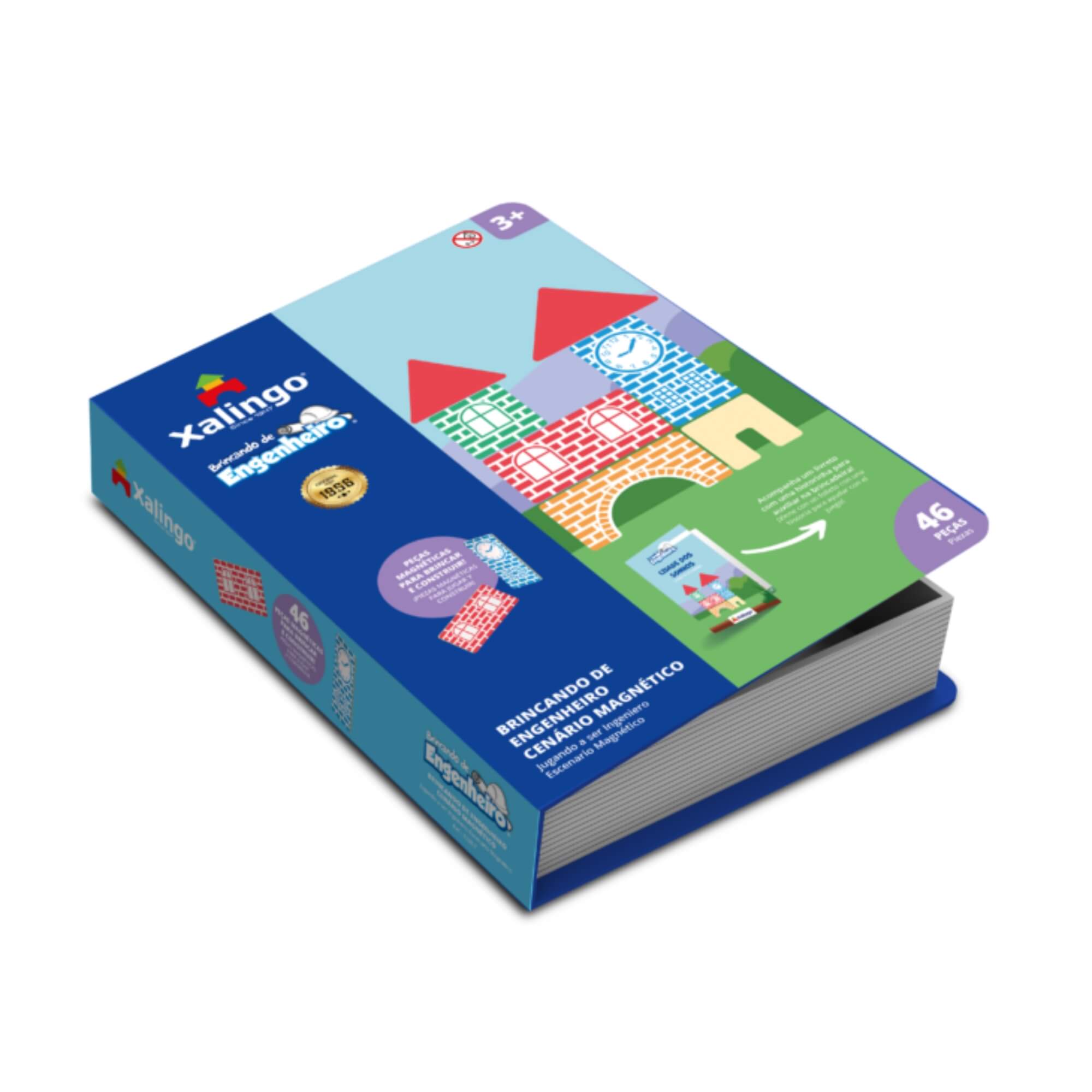 Brinquedo Infantil Brincando de Engenheiro Livro Cenário Magnético com 46 Peças Xalingo - 13287