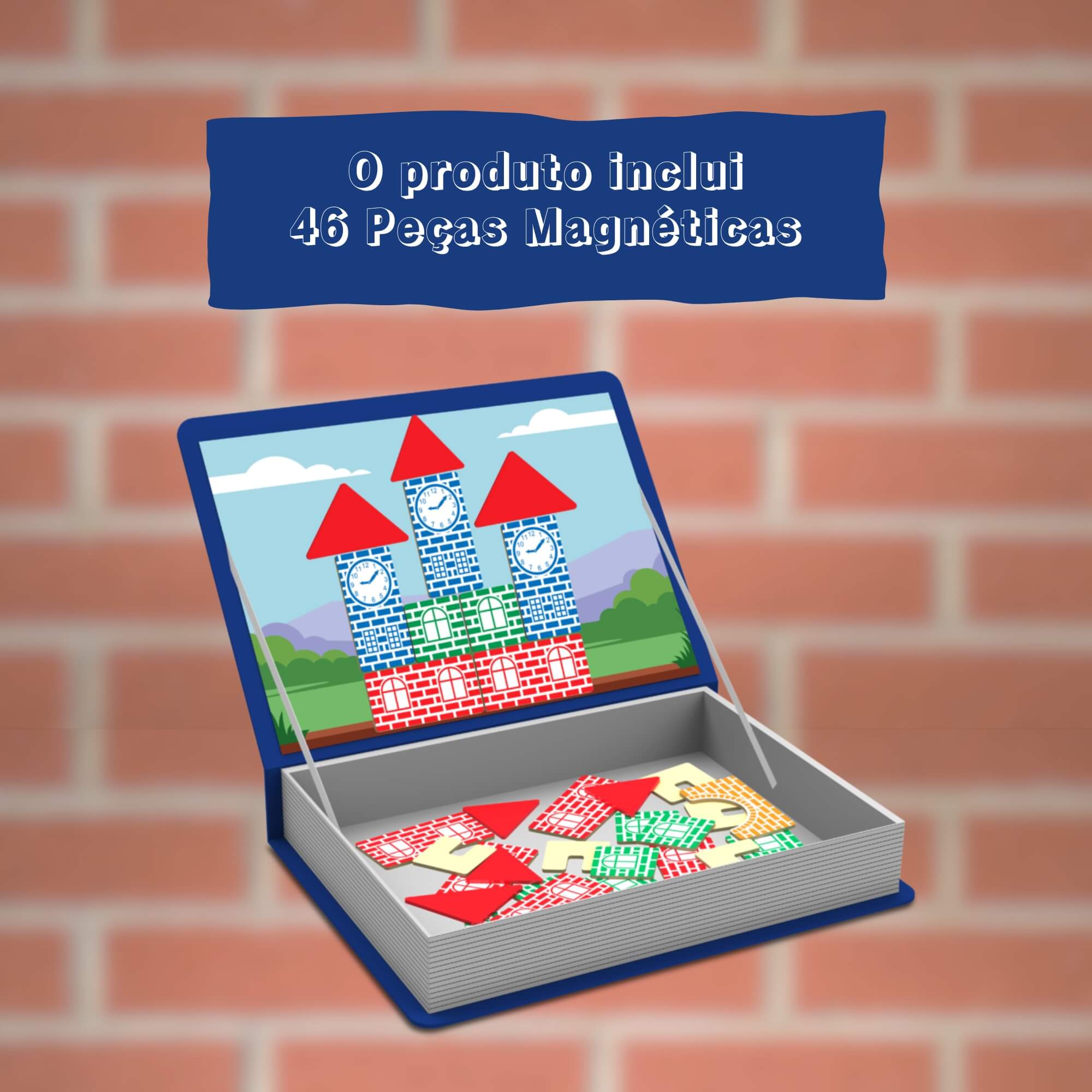 Brinquedo Infantil Brincando de Engenheiro Livro Cenário Magnético com 46 Peças Xalingo - 13287