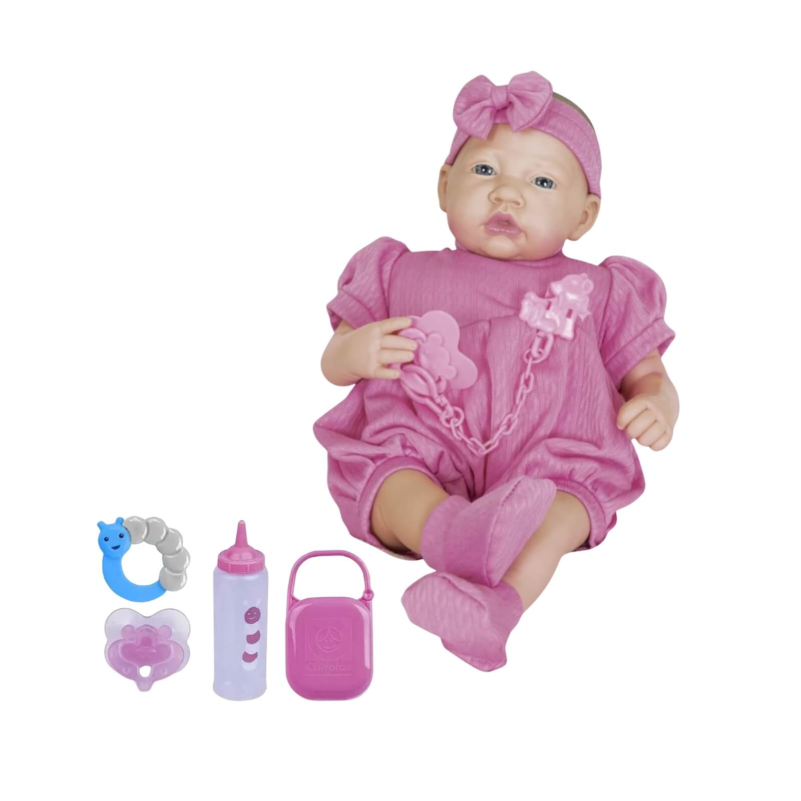 COMP Kit Mamãe e Bebê: Boneca Reborn Pesadinho + Kit Alimentação de Plástico com Acessórios