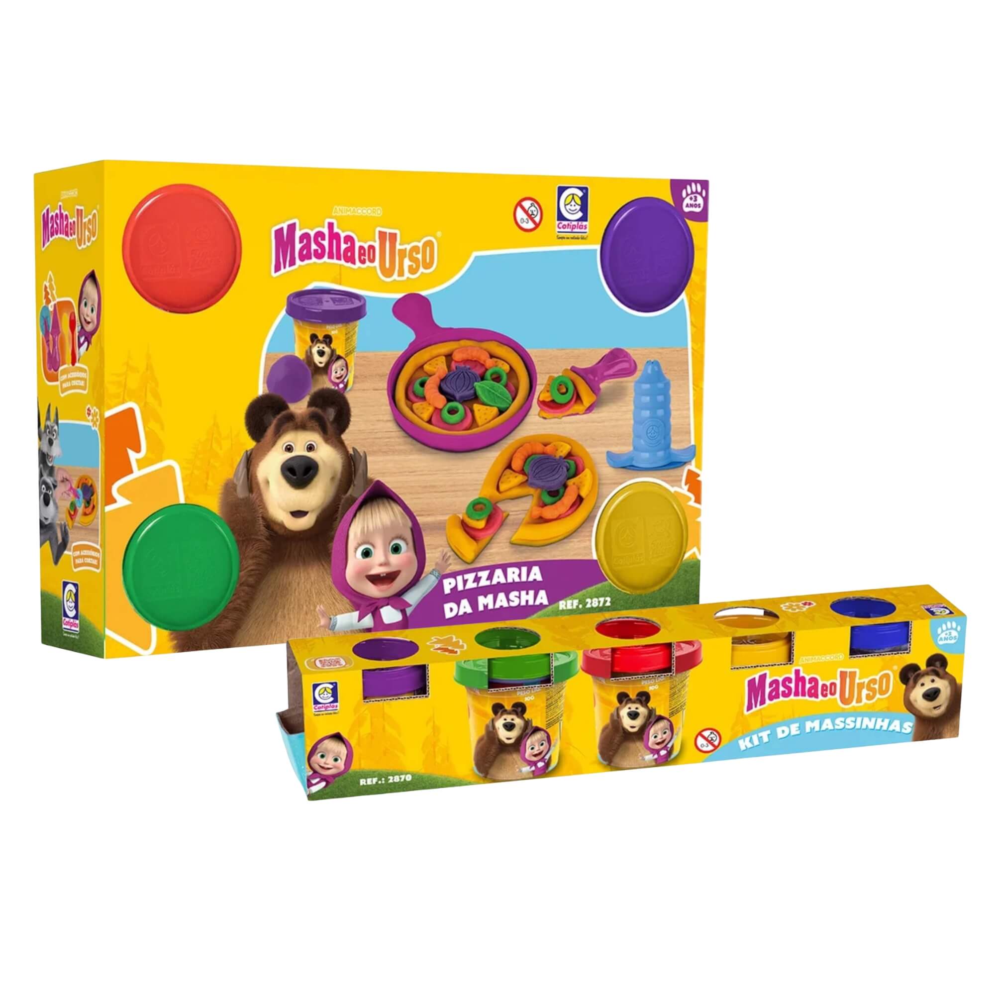 COMP Kit Massinha de Modelar Masha e o Urso: Pizzaria da Masha + Kit com 5 Potes