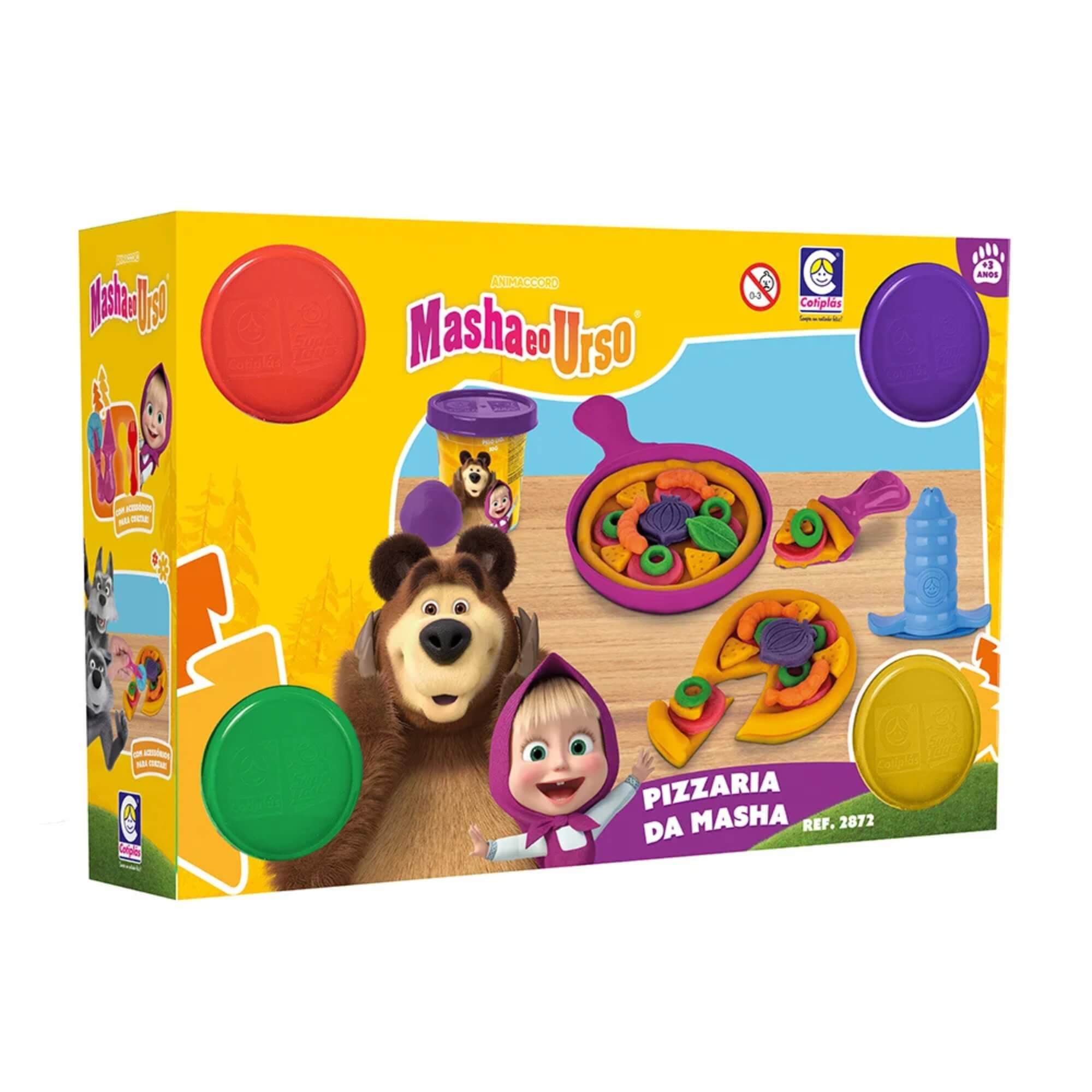 COMP Kit Massinha de Modelar Masha e o Urso: Pizzaria da Masha + Kit com 5 Potes