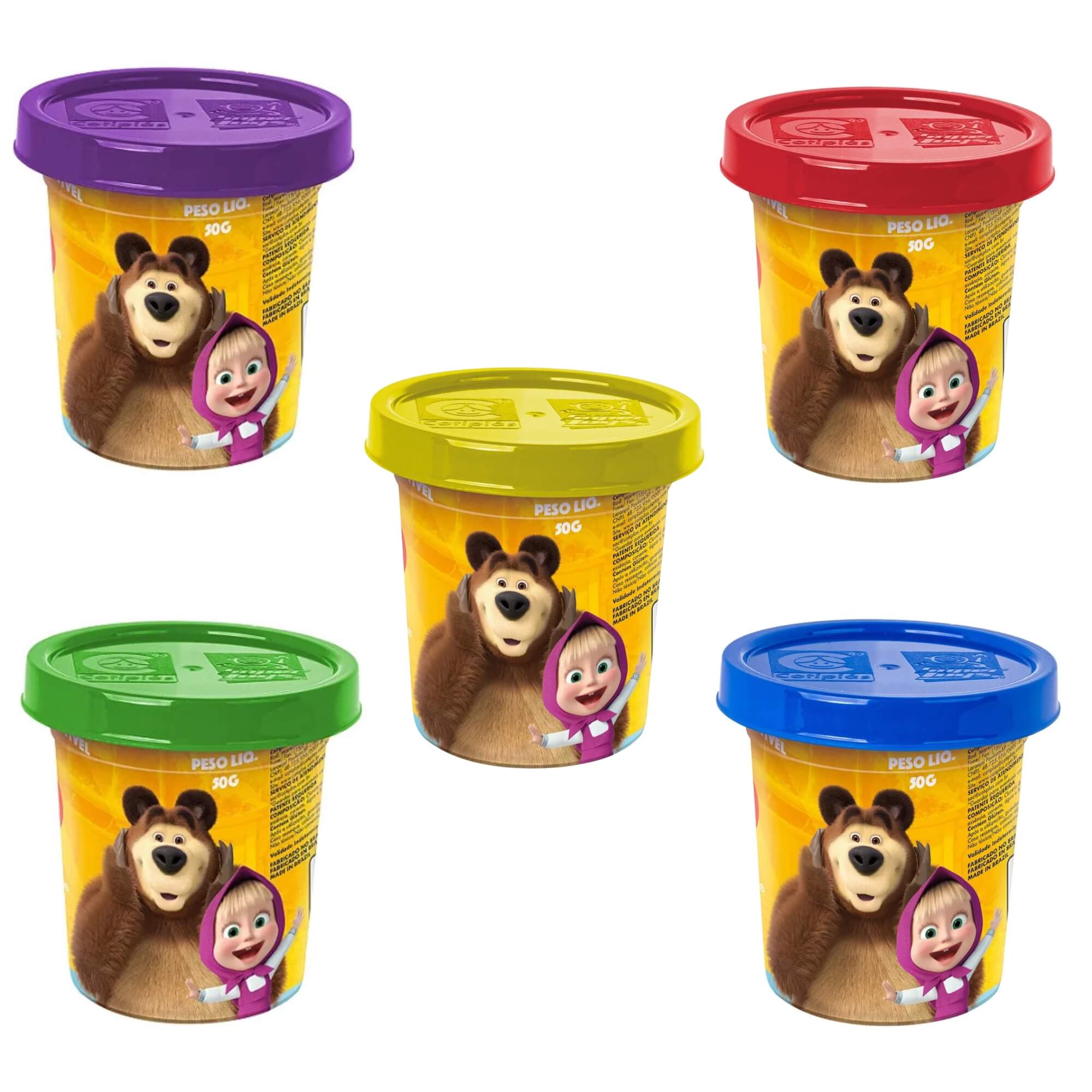 COMP Kit Massinha de Modelar Masha e o Urso: Pizzaria da Masha + Kit com 5 Potes