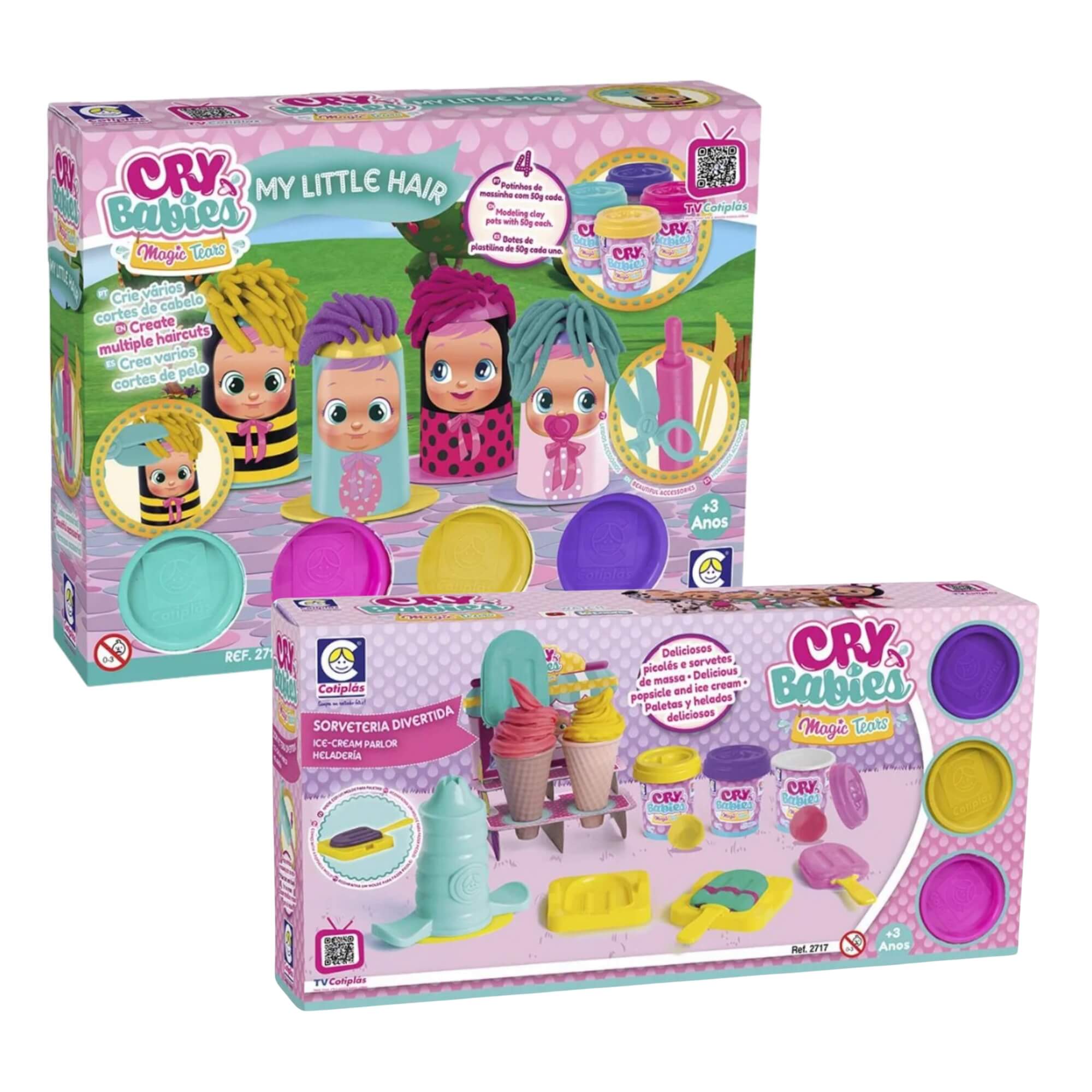 COMP Kit Massinha de Modelar Cry Babies com Acessórios: My Little Hair + Sorveteria Divertida
