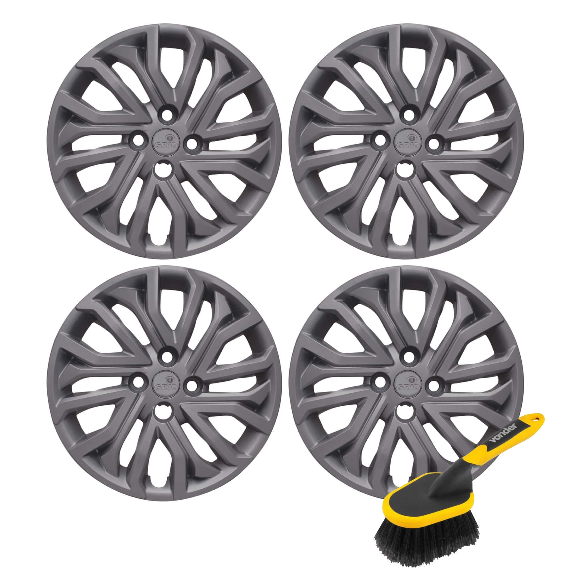 COMP Kit Calotas Grid Aro 15” Argo/Cronos 2022 + Escova Macia de Limpeza para Rodas Vonder