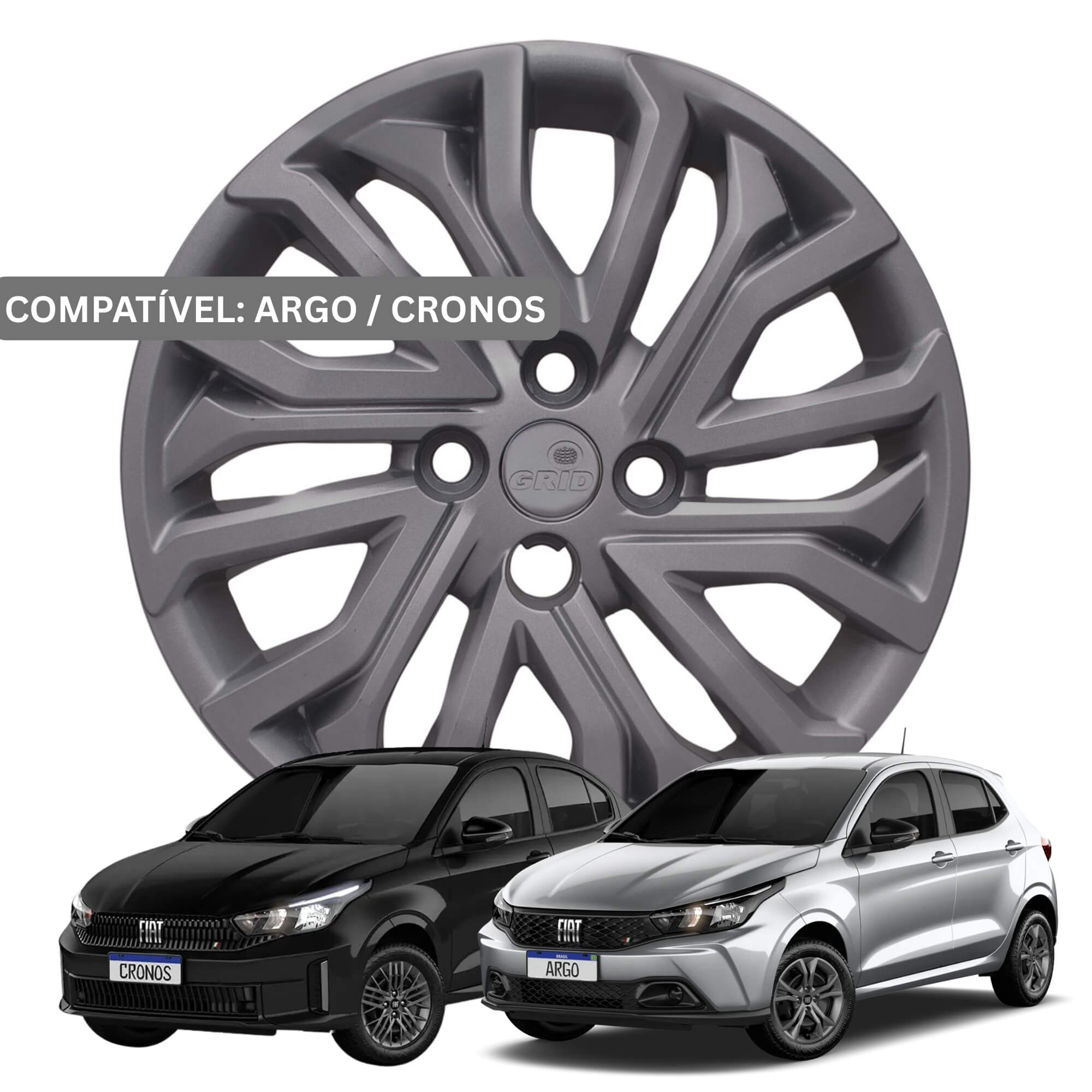 COMP Kit Calotas Grid Aro 15” Argo/Cronos 2022 + Escova Macia de Limpeza para Rodas Vonder