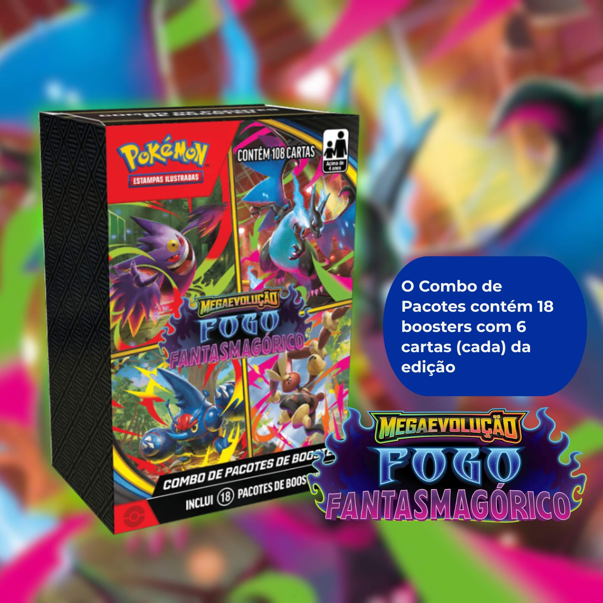 Combo de Booster Pokemon Megaevolução 2 - Fogo Fantasmagórico Copag - 35684