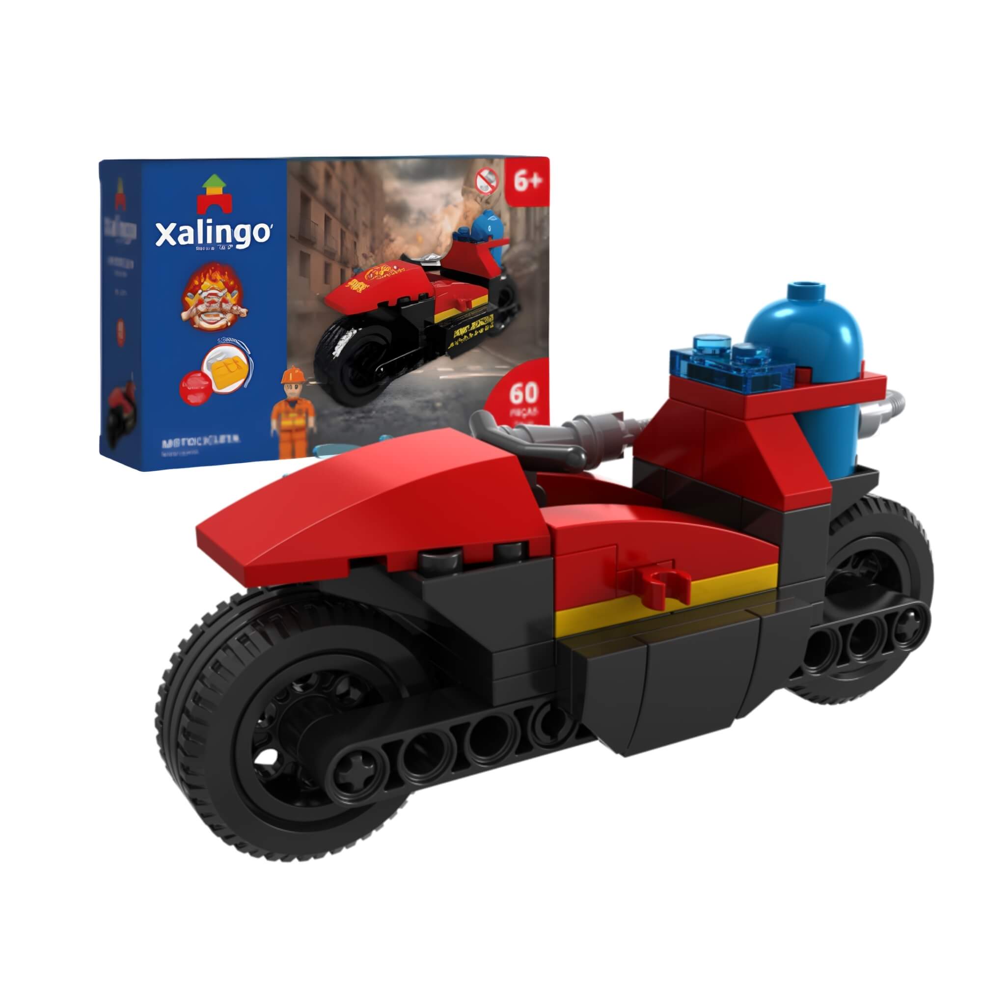 COMP Kit Blocos de Montar Bombeiros: Caminhão + Helicóptero + Motocicleta - Xalingo