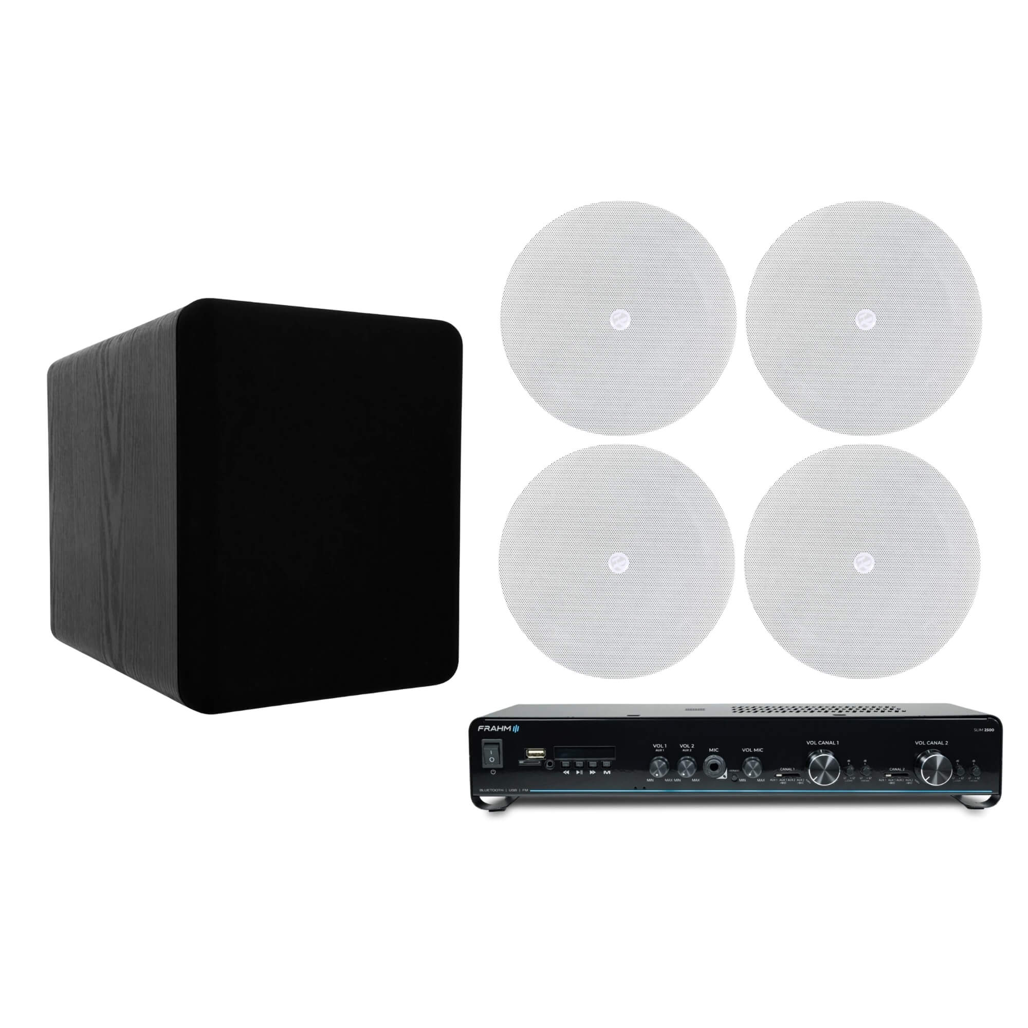COMP Kit Som Ambiente -  Amplificador Frahm 160W + Subwoofer Taramps 400W + 4 Arandelas Hayonik