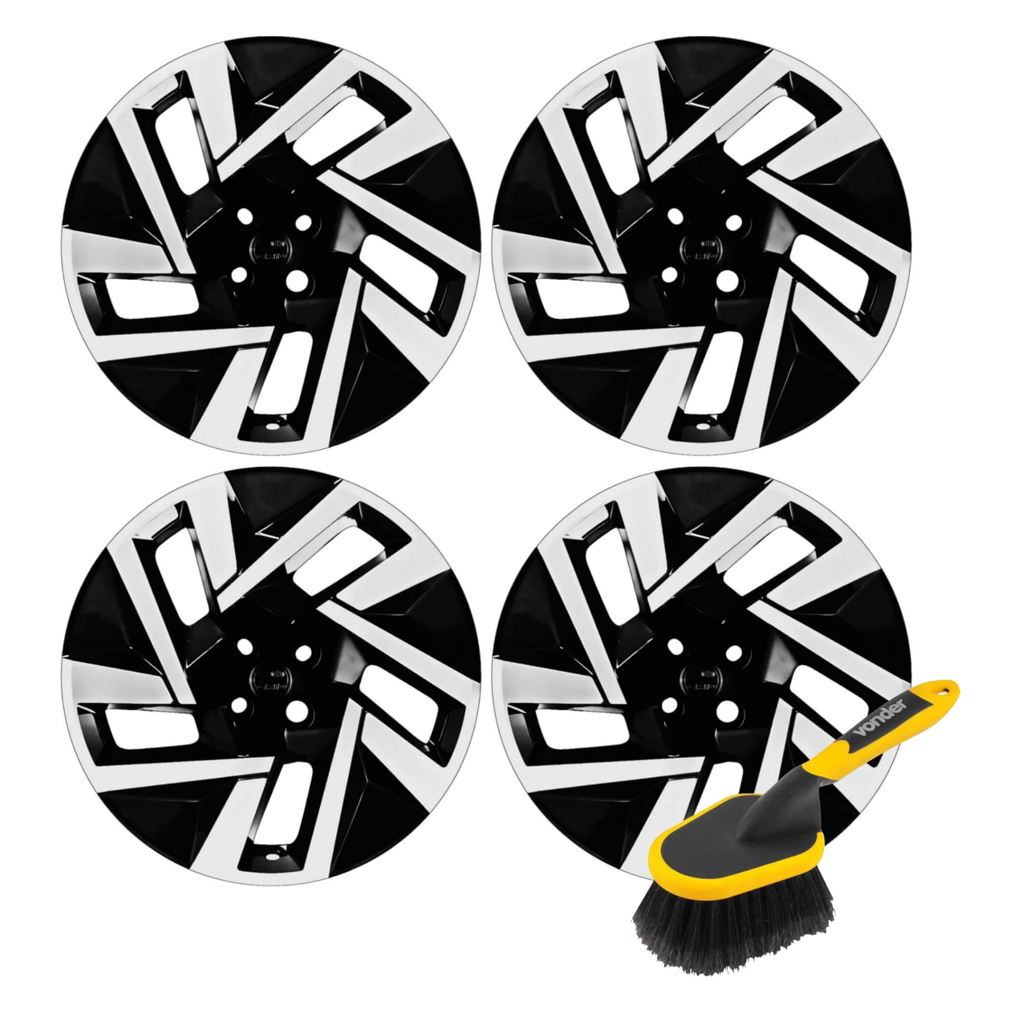 COMP Kit Automotivo: Jogo com 4 Calotas Aro 14" T-Cross 25 + Escova Macia para Face de Rodas
