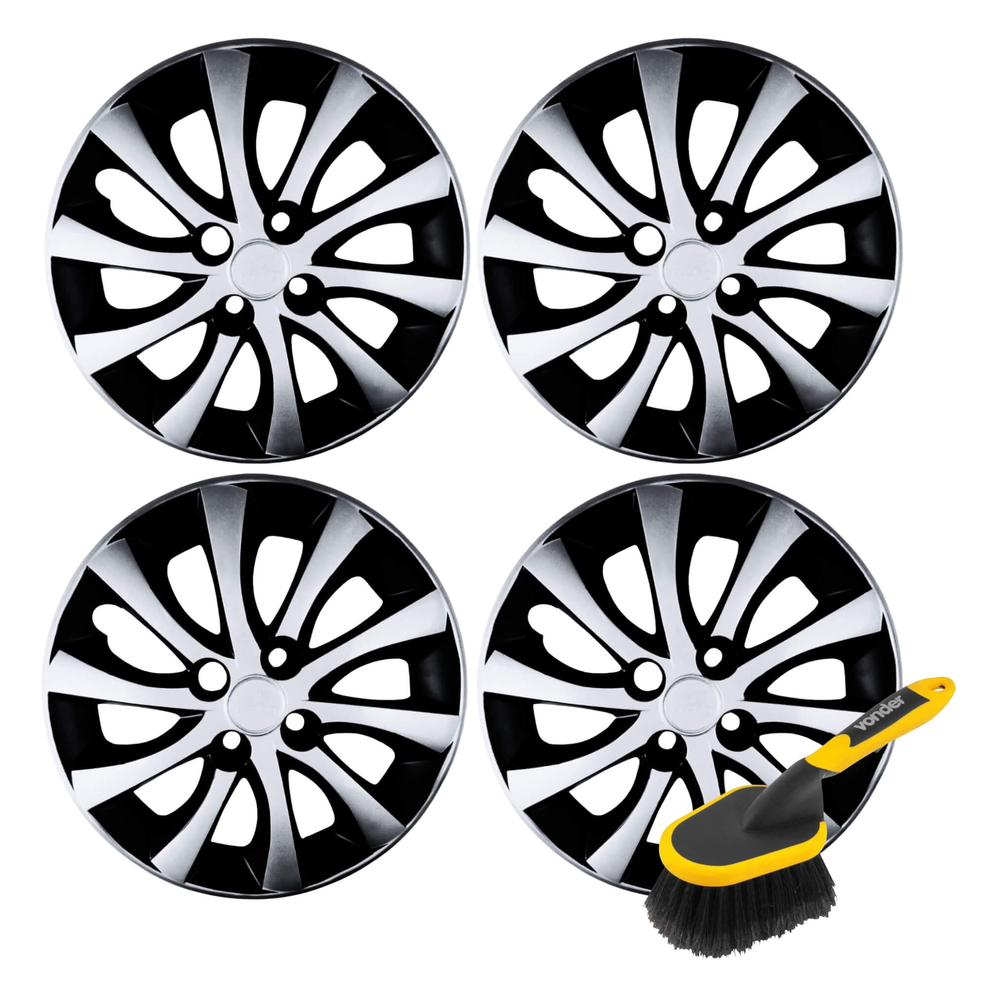 COMP Kit Automotivo: Jogo com 4 Calotas Aro 15" Idea 14/16 + Escova Macia para Face de Rodas
