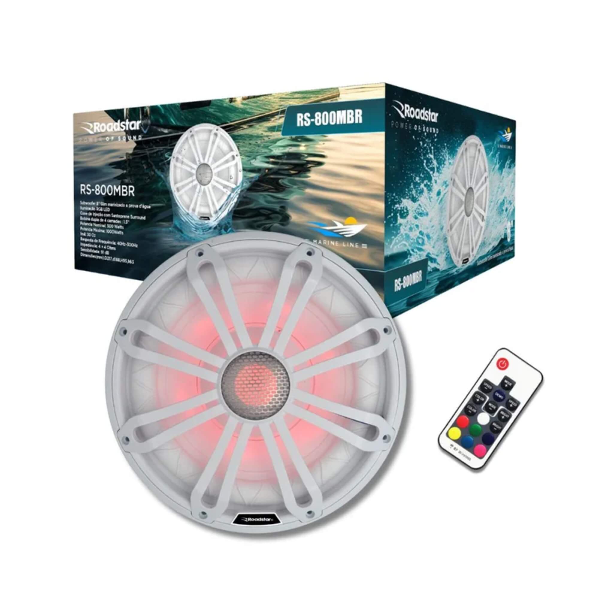 COMP Kit Marinizado: 2 Pares de Alto Falantes Quadriaxial + Amplificador 1200W + Alto Falante 8"