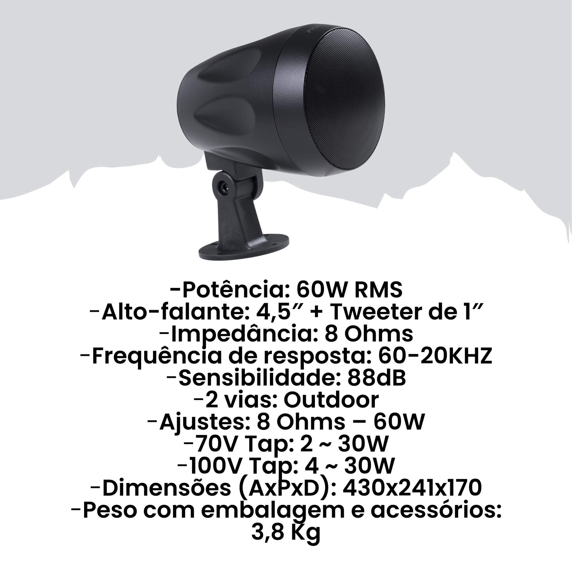 COMP Kit Som: Caixa Subwoofer + HS Eco Garden 360º + Amplificador Slim + 2 HS Eco Garden Flex