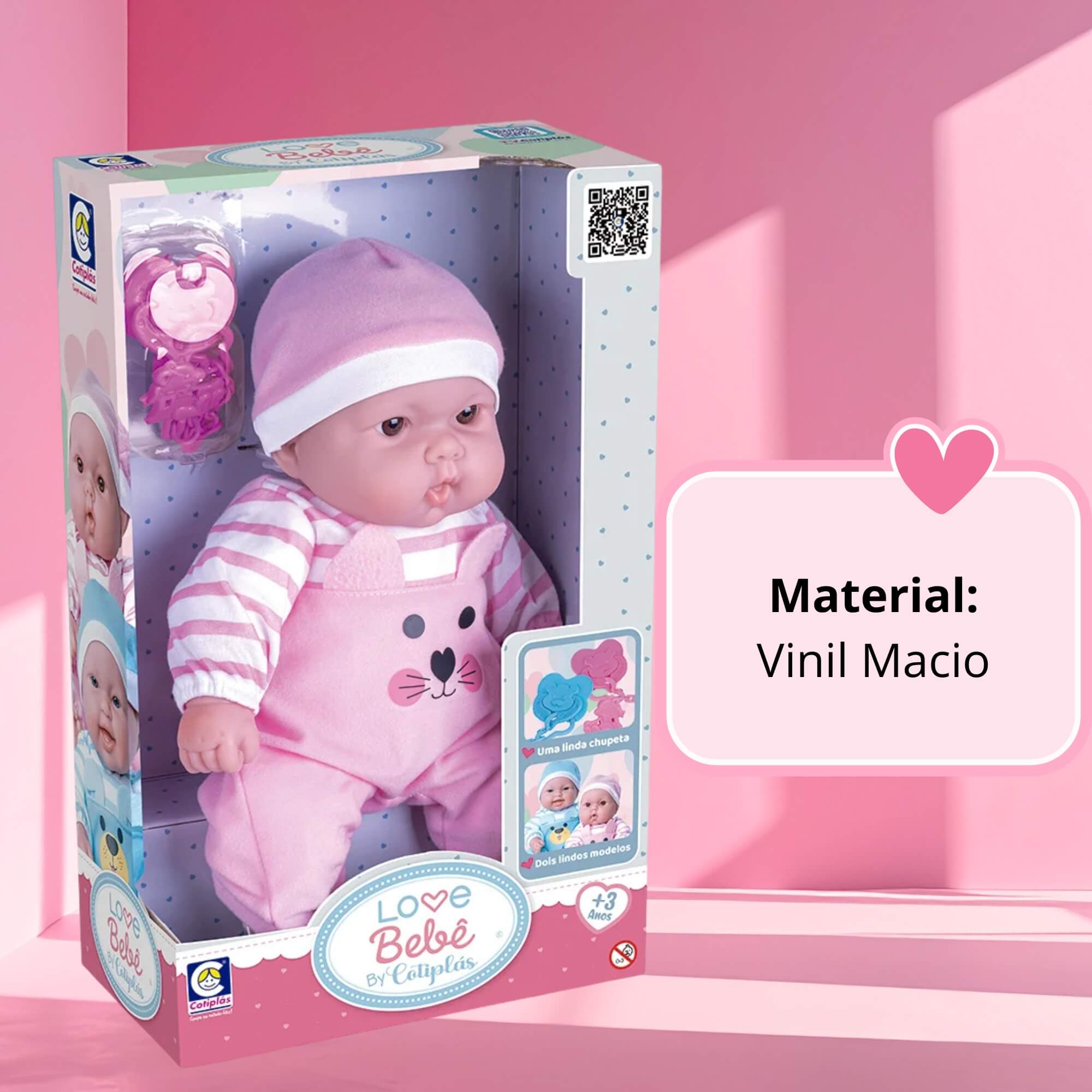 Brinquedo Infantil Boneca Love Bebê Menina Macacão Rosa Cotiplas - 2914