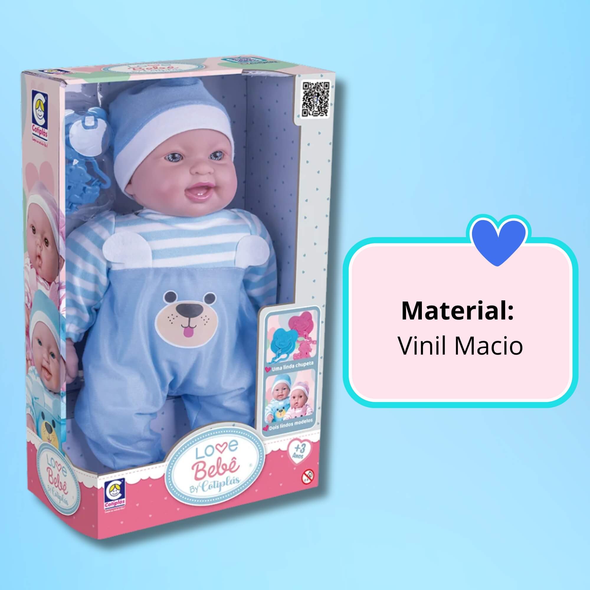 Brinquedo Infantil Boneca Love Bebê Menino Macacão Azul Cotiplas - 2913