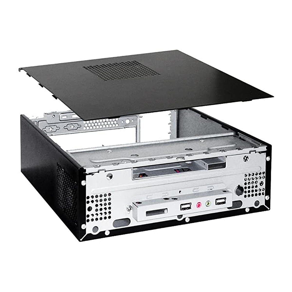 Gabinete Mini ITX + Fonte 180W Preto/Prata Design Compacto Home Theater Ampla refrigeração - K-Mex GI-9E89