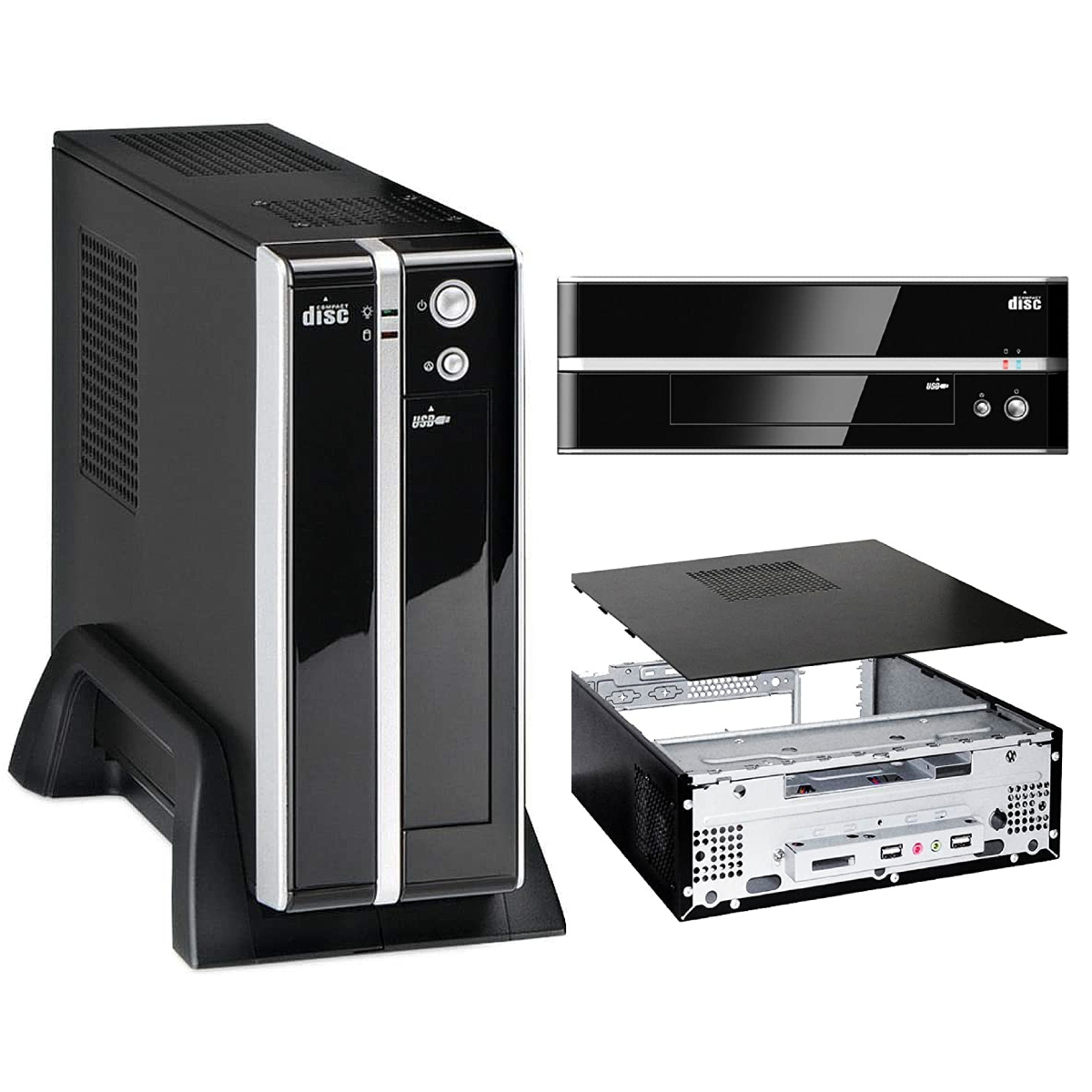 Gabinete Mini ITX + Fonte 180W Preto/Prata Design Compacto Home Theater Ampla refrigeração - K-Mex GI-9E89