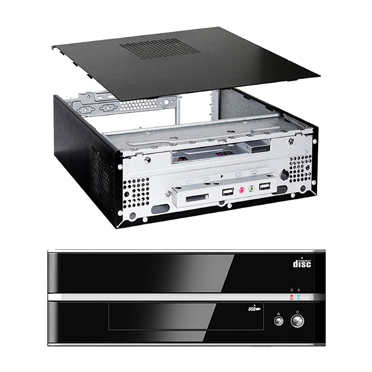 Gabinete Mini ITX + Fonte 180W Preto/Prata Design Compacto Home Theater Ampla refrigeração - K-Mex GI-9E89