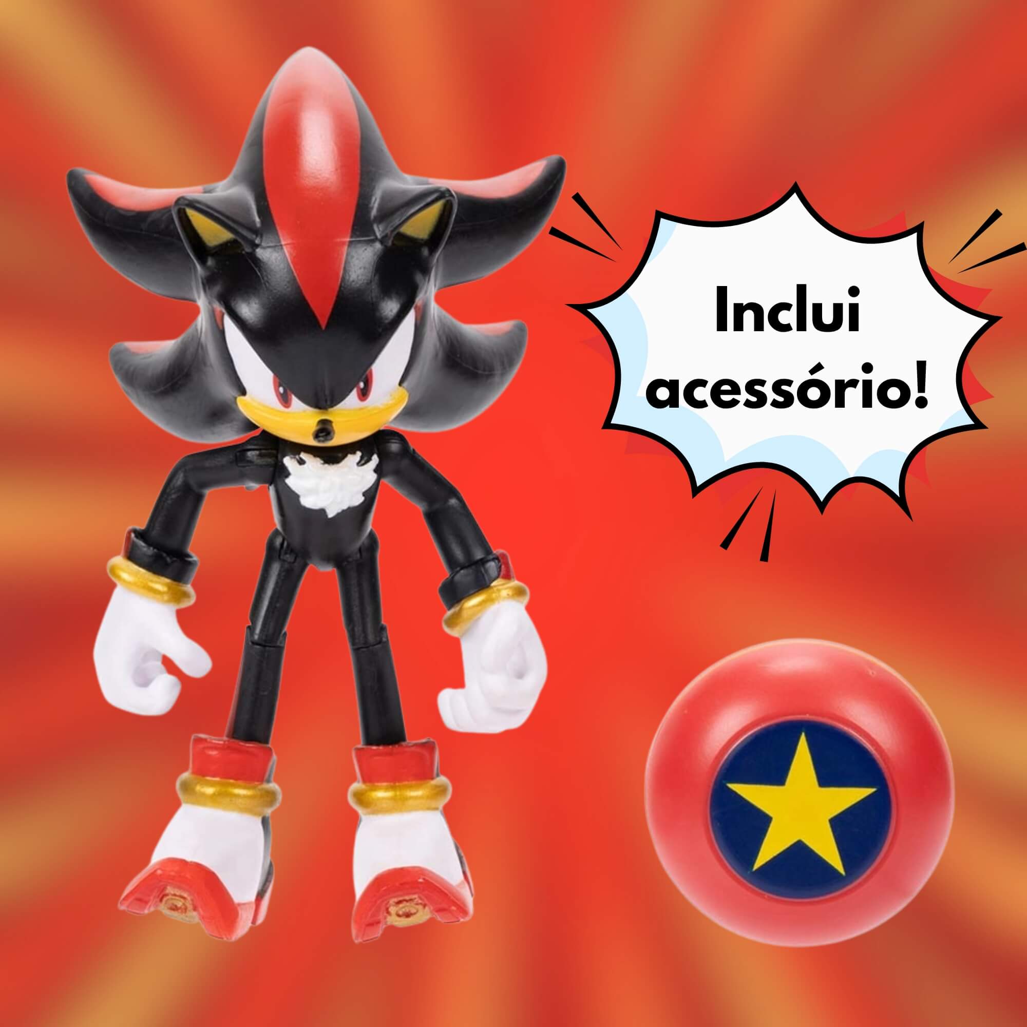 Brinquedo Infantil Shadow com Acessório 10cm Universo Sonic Sunny - 004551