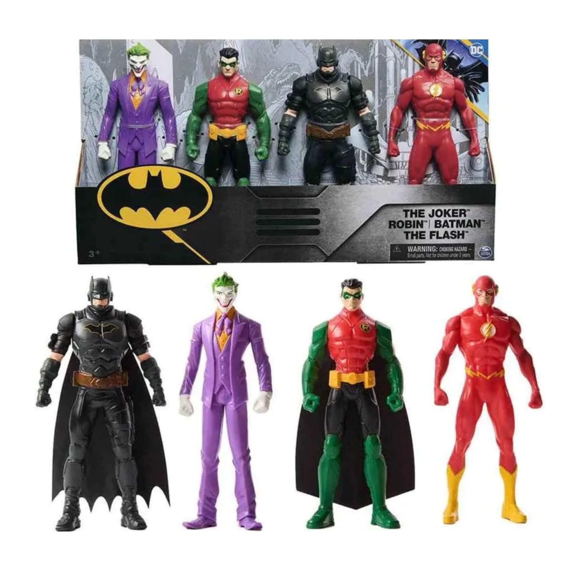 Brinquedo Infantil 4 Bonecos Colecionáveis DC Coringa, Robin, Batman e Flash 15Cm Sunny - 004180