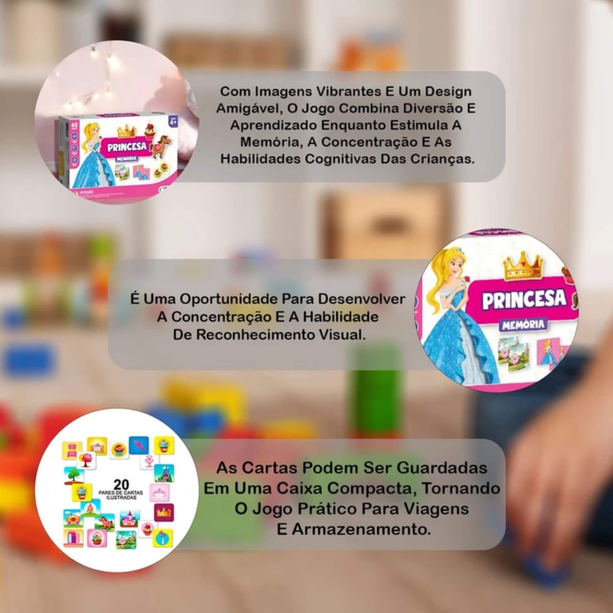 Jogo da Memória Educativo Princesas 40 Peças Pais e Filhos - 2824-1