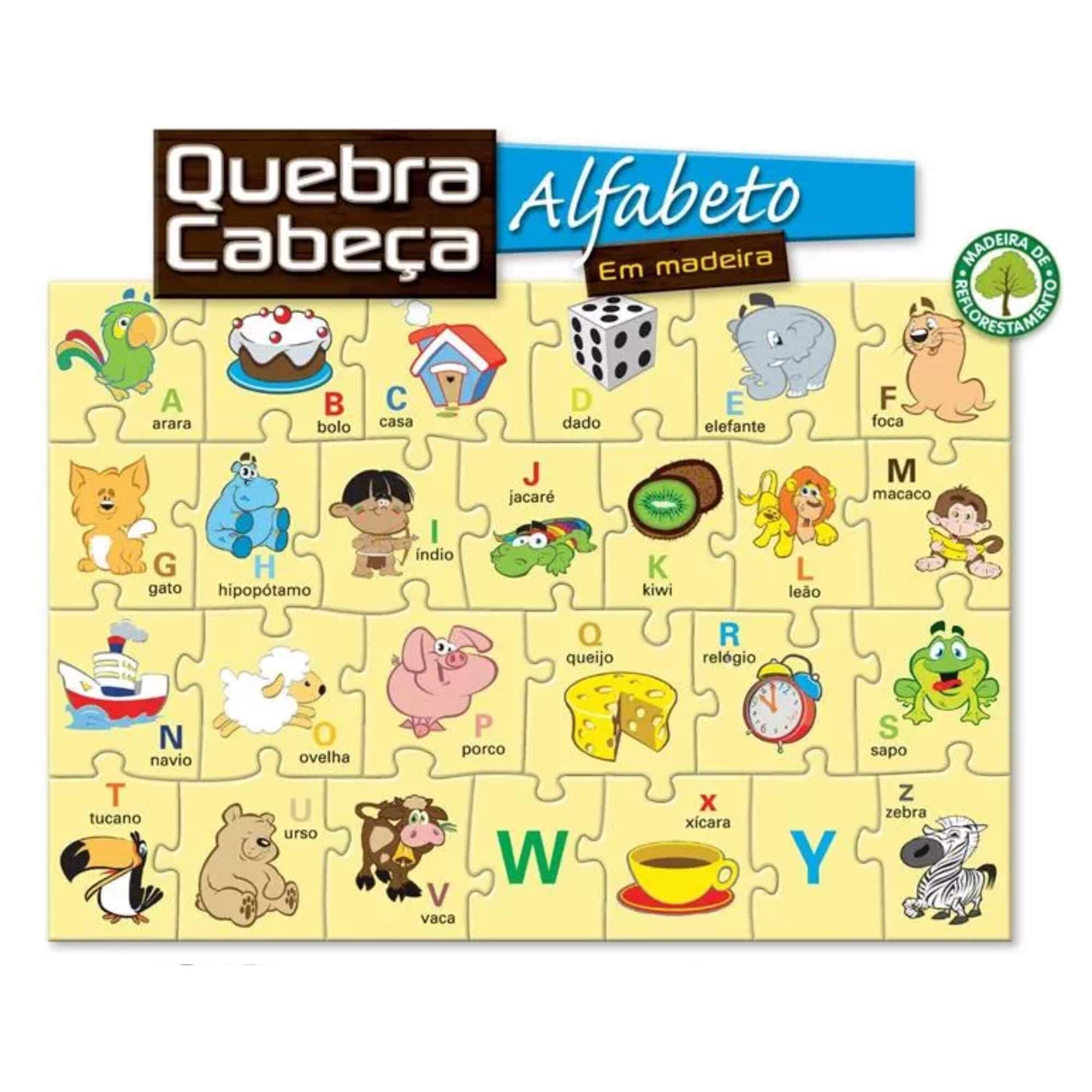 Quebra-Cabeça Alfabeto Em Madeira 26 Peças Pais e Filhos - 7322-1