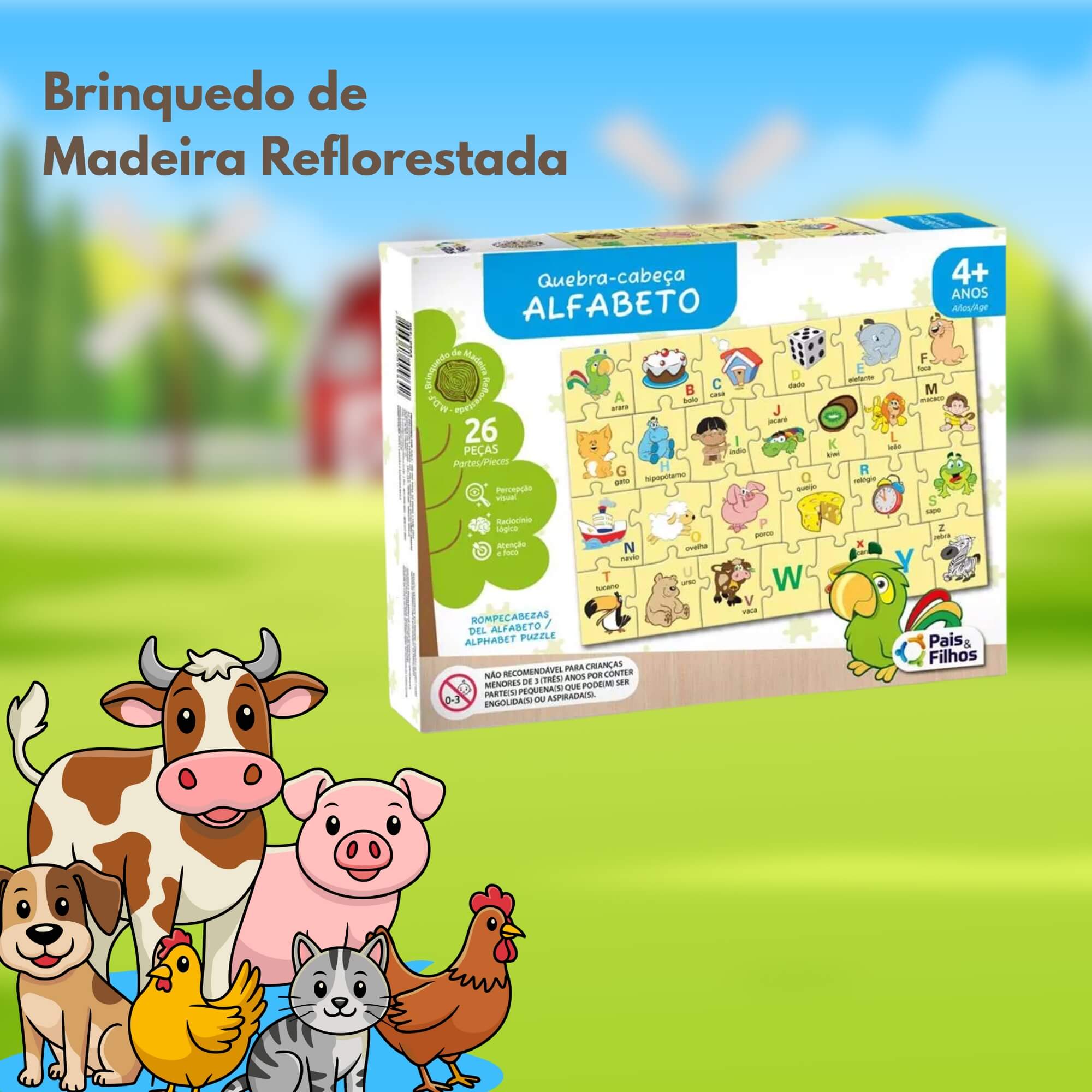 Quebra-Cabeça Alfabeto Em Madeira 26 Peças Pais e Filhos - 7322-1