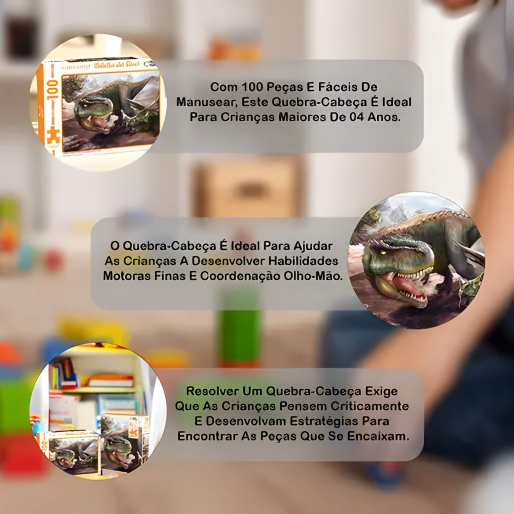 Quebra-Cabeça 100 Peças Batalha dos Dinos Pais e Filhos - 791660-1