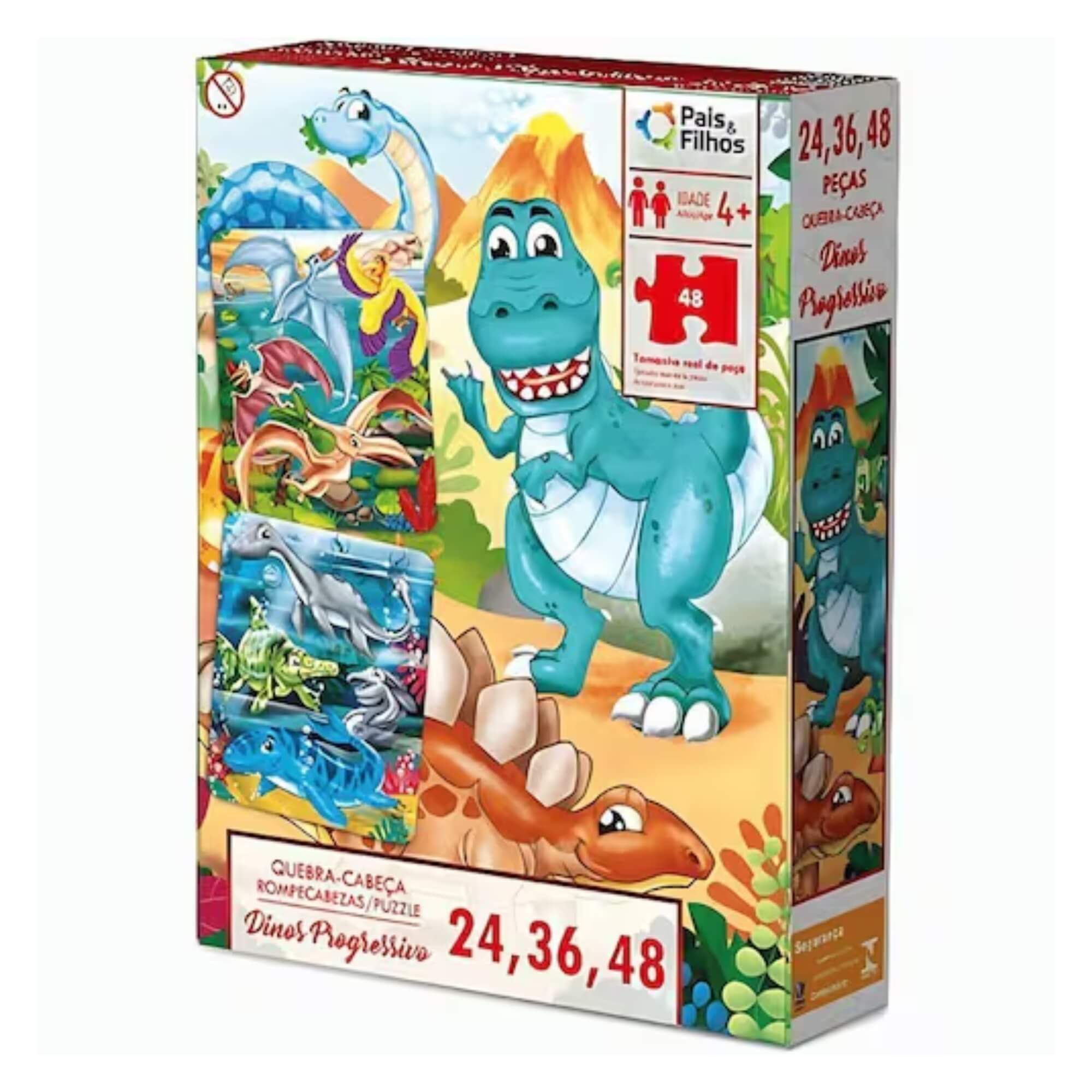 Quebra-Cabeça Dinos Progressivo 24/36/48 Peças Pais e Filhos - 792412-1