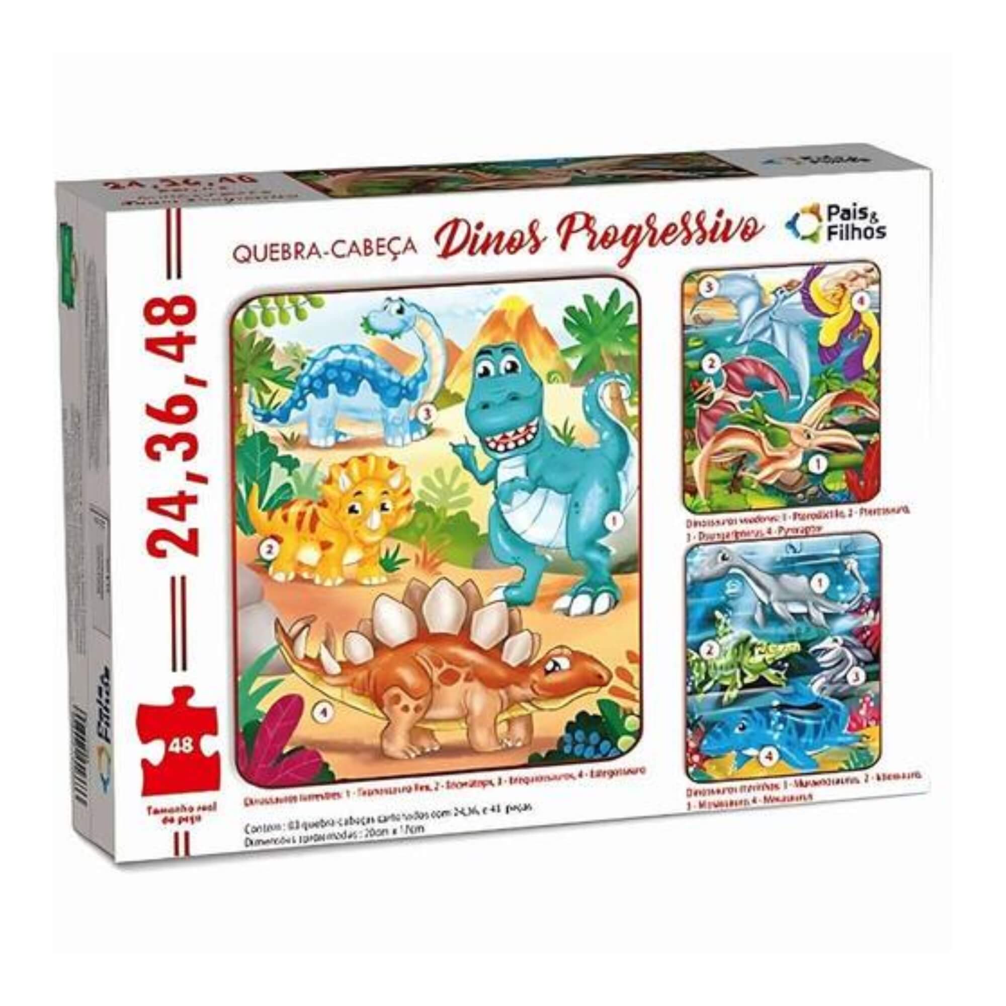 Quebra-Cabeça Dinos Progressivo 24/36/48 Peças Pais e Filhos - 792412-1