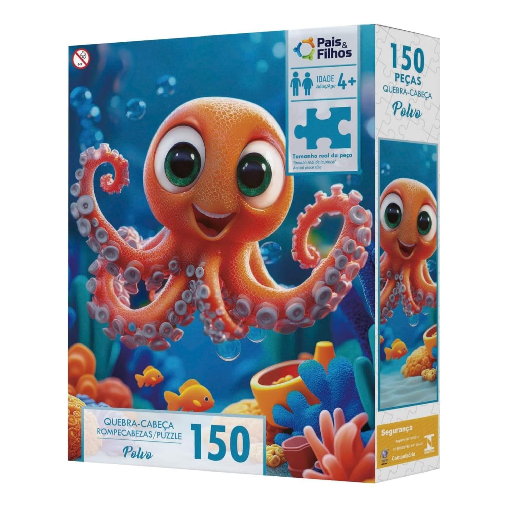 Quebra-Cabeça 150 Peças Polvo Oceano Infantil Pais e Filhos - 793009-1