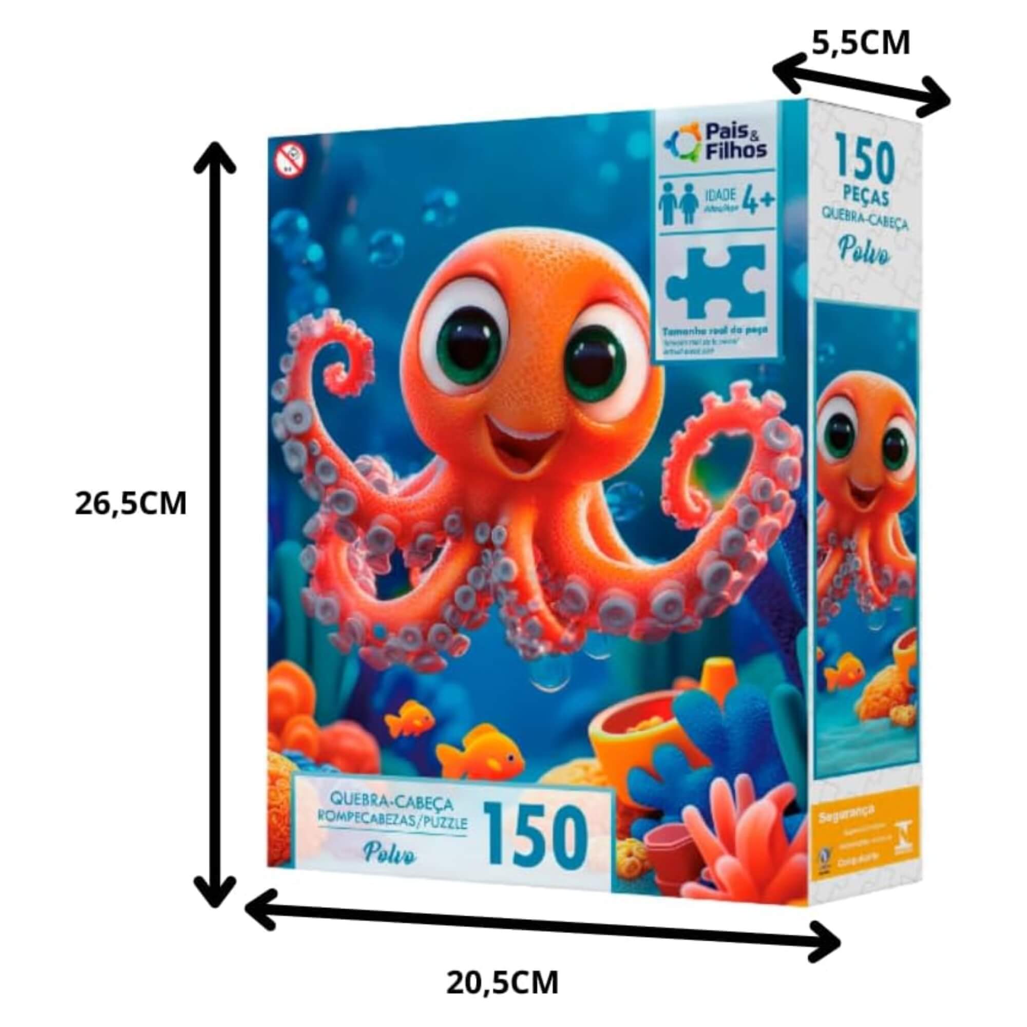 Quebra-Cabeça 150 Peças Polvo Oceano Infantil Pais e Filhos - 793009-1