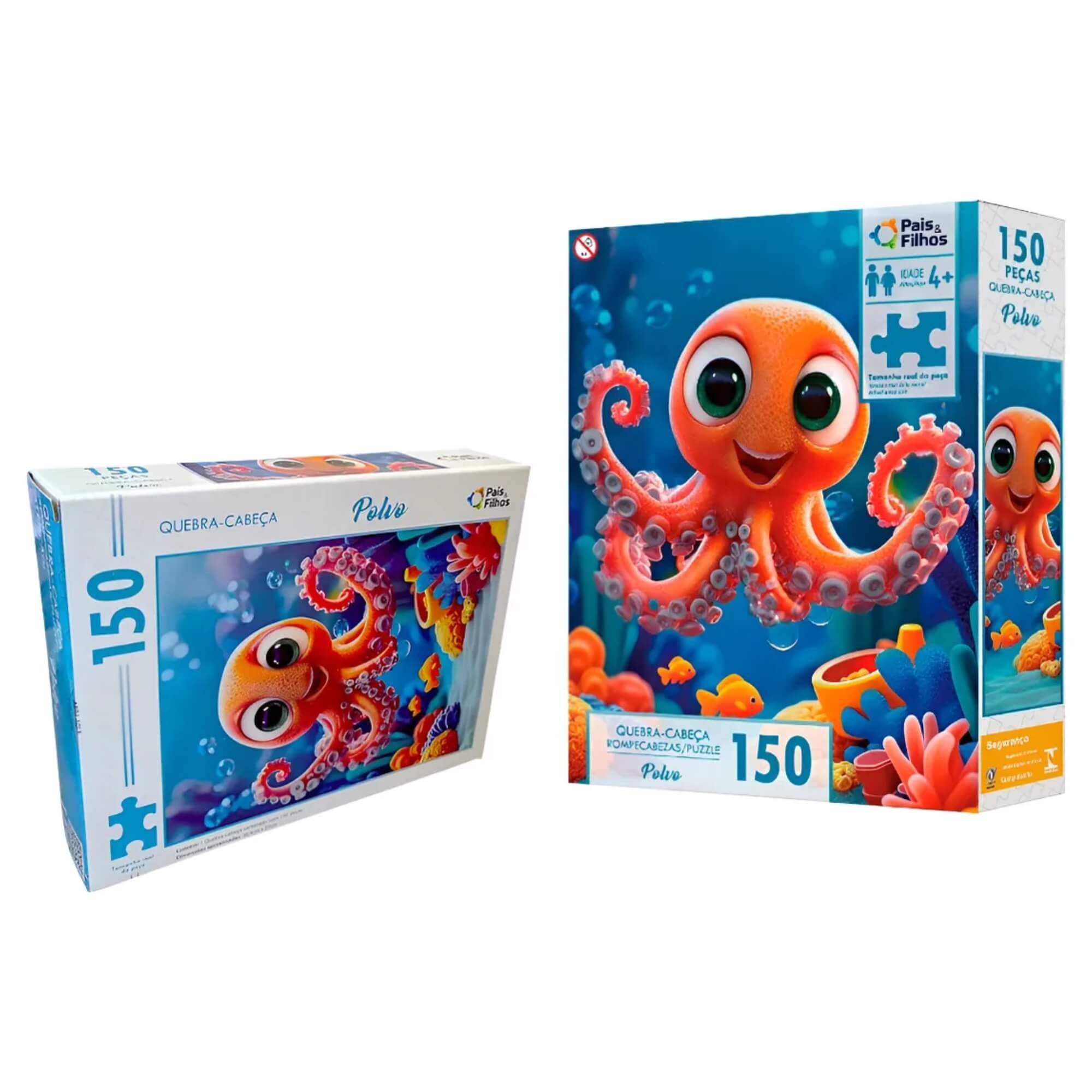 Quebra-Cabeça 150 Peças Polvo Oceano Infantil Pais e Filhos - 793009-1