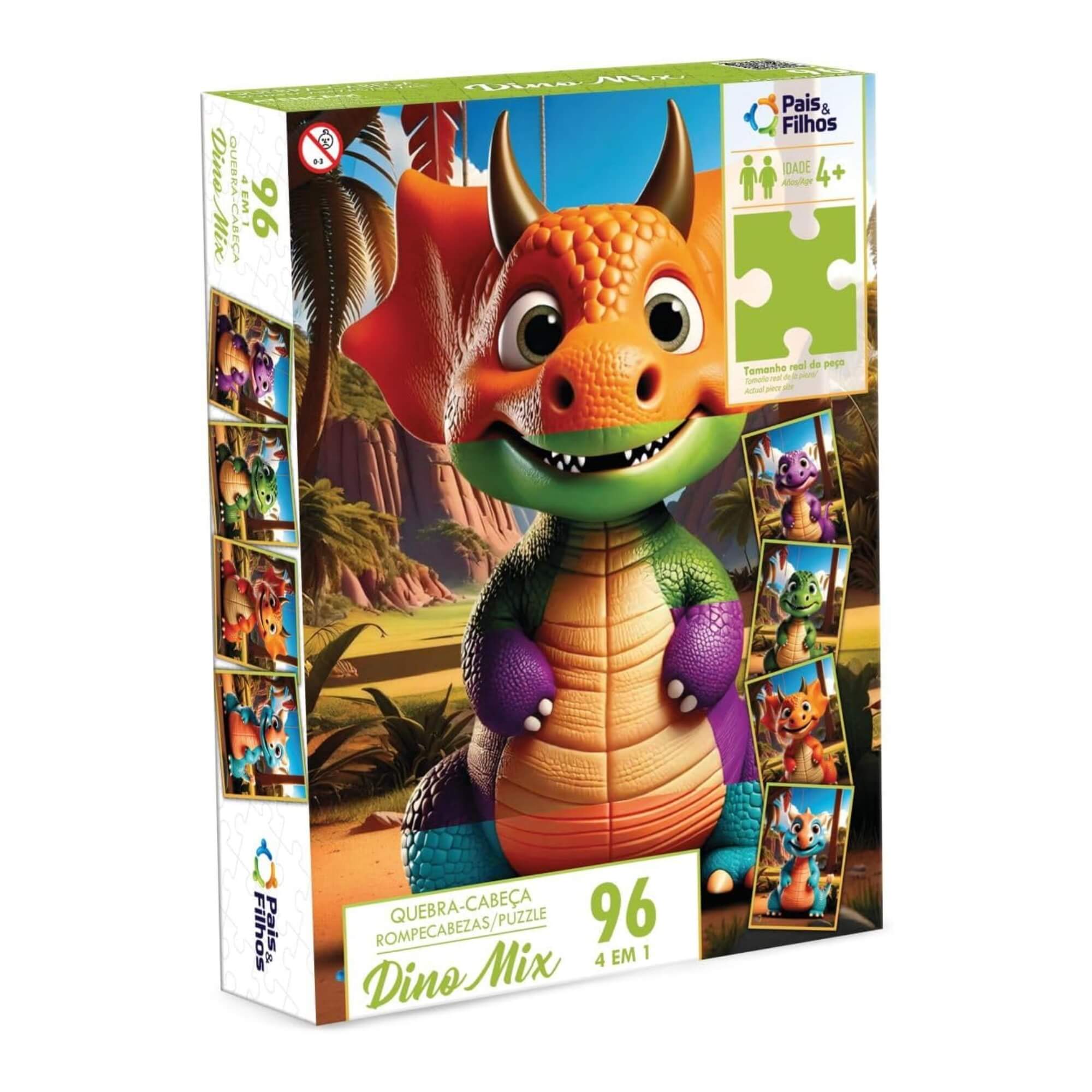 4 Quebra-Cabeças de 24 Peças Cada Dino Mix Pais e Filhos - 793016-1